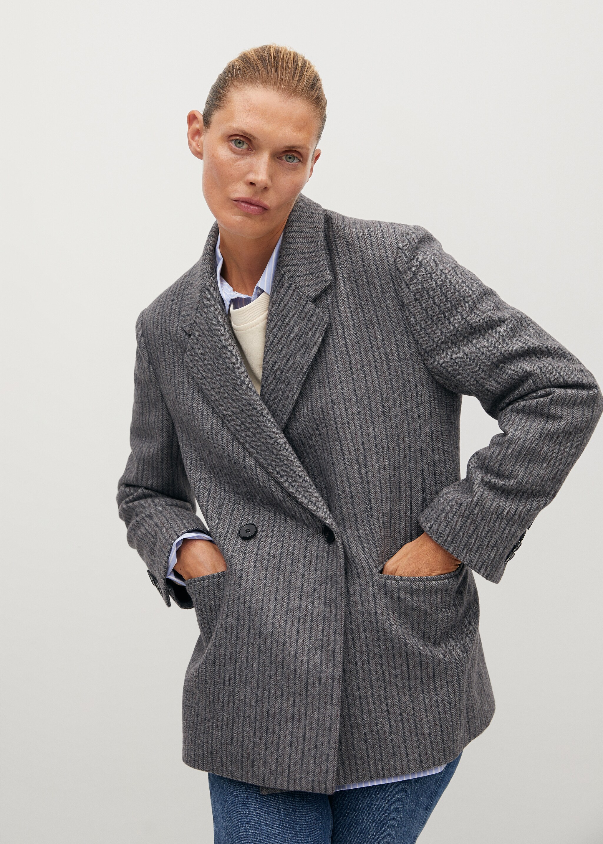 Striped woollen suit jacket - Medium plane