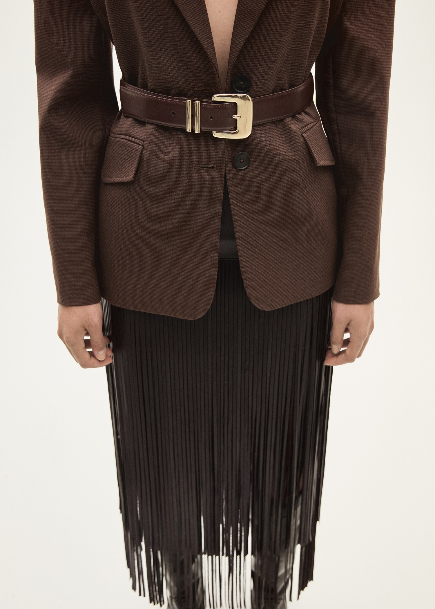 Leather-effect fringed skirt - Medium plane