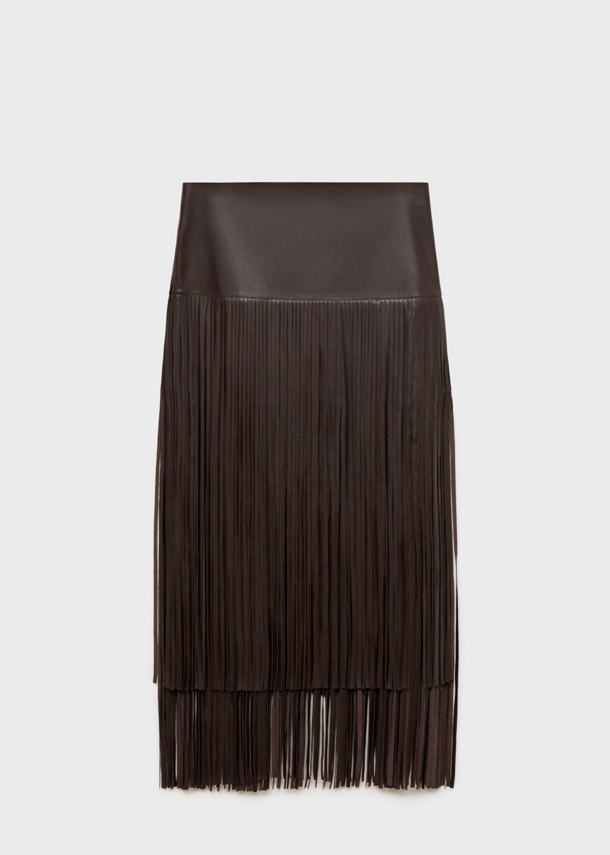 Leather-effect fringed skirt - Article without model, Brown. Ref: 77058266-00.