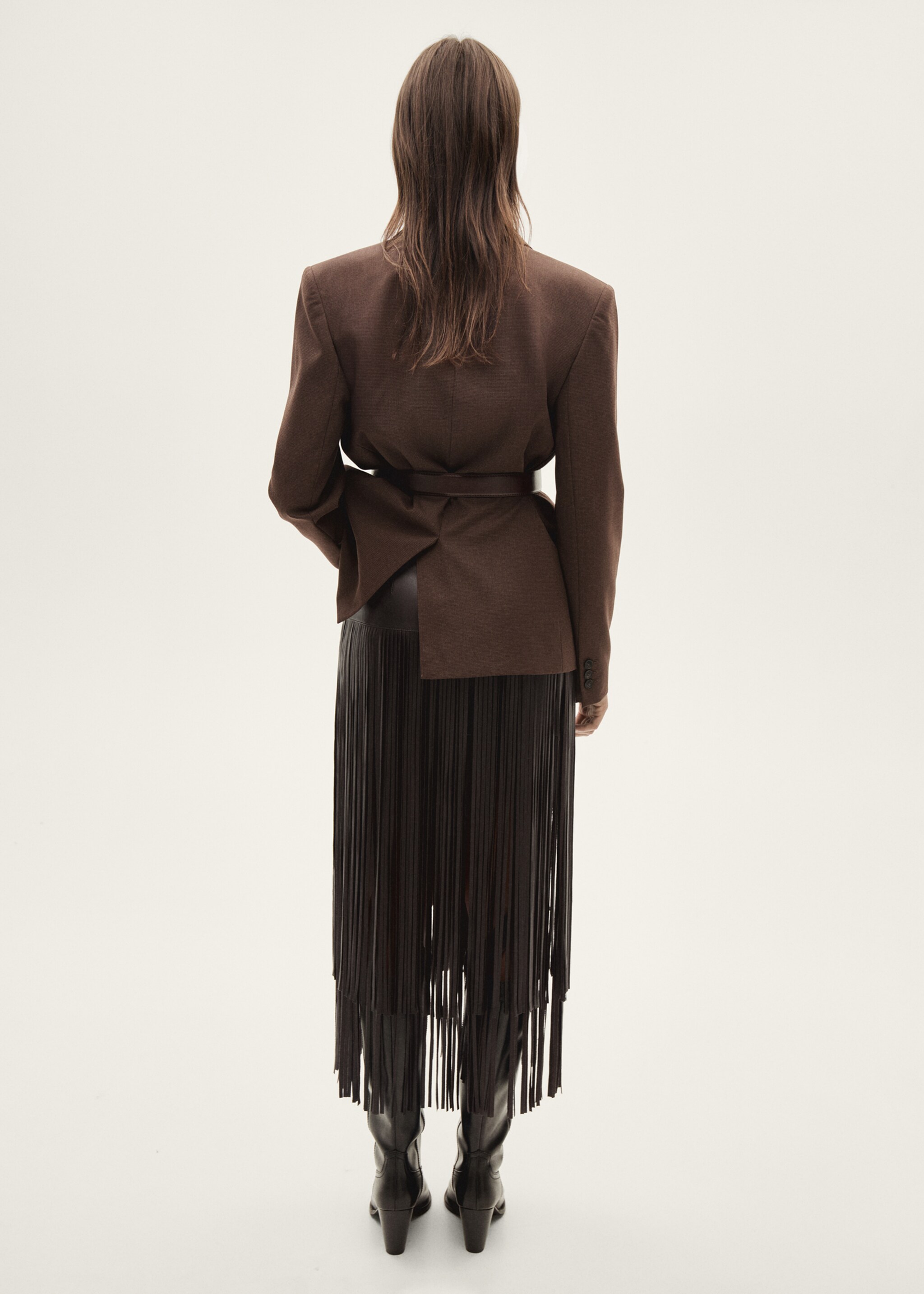 Leather-effect fringed skirt - Reverse of the article, Brown. Ref: 77058266-00.