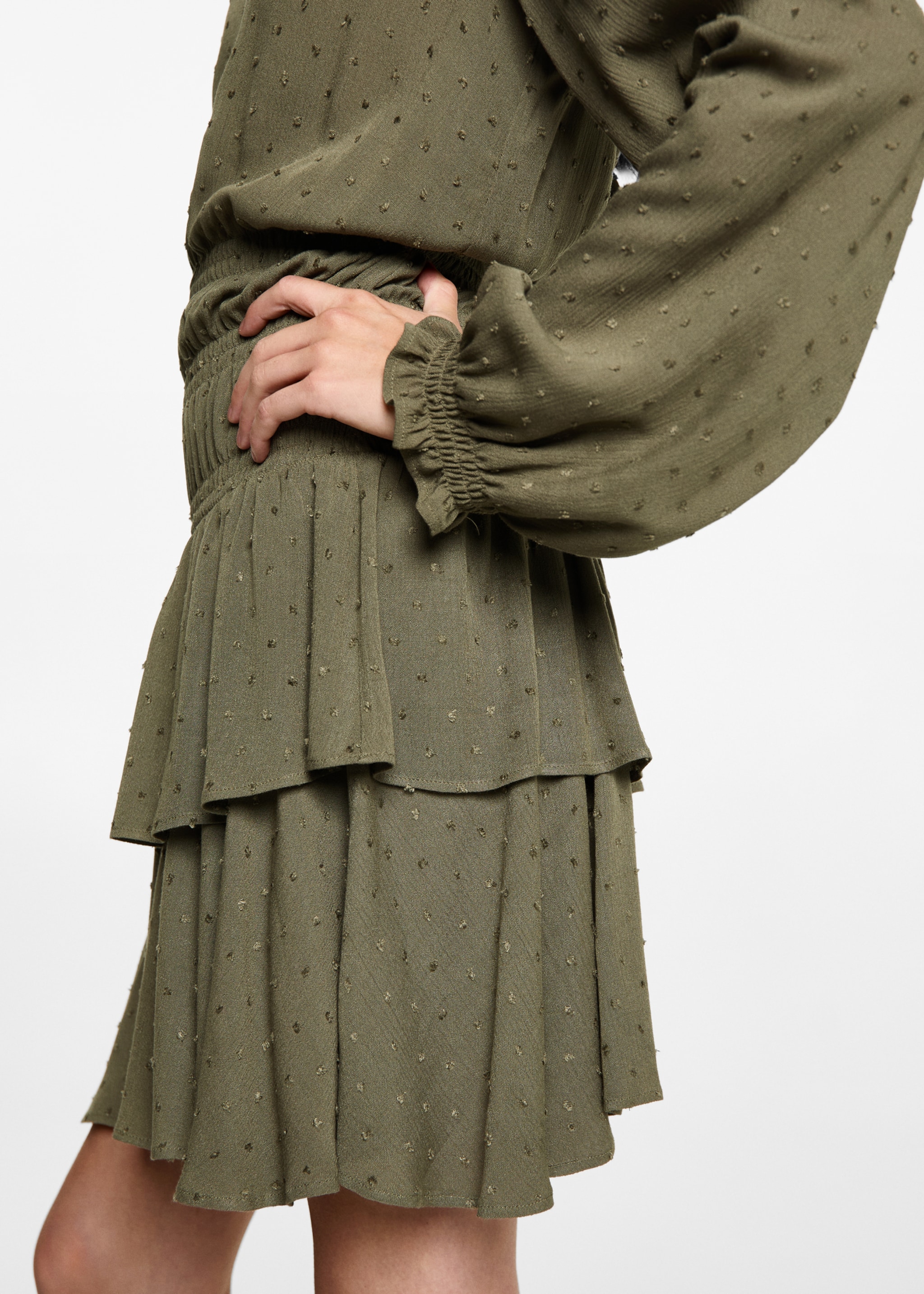 Ruffled dress - Details of the article 6, Khaki. Ref: 77058278-00.