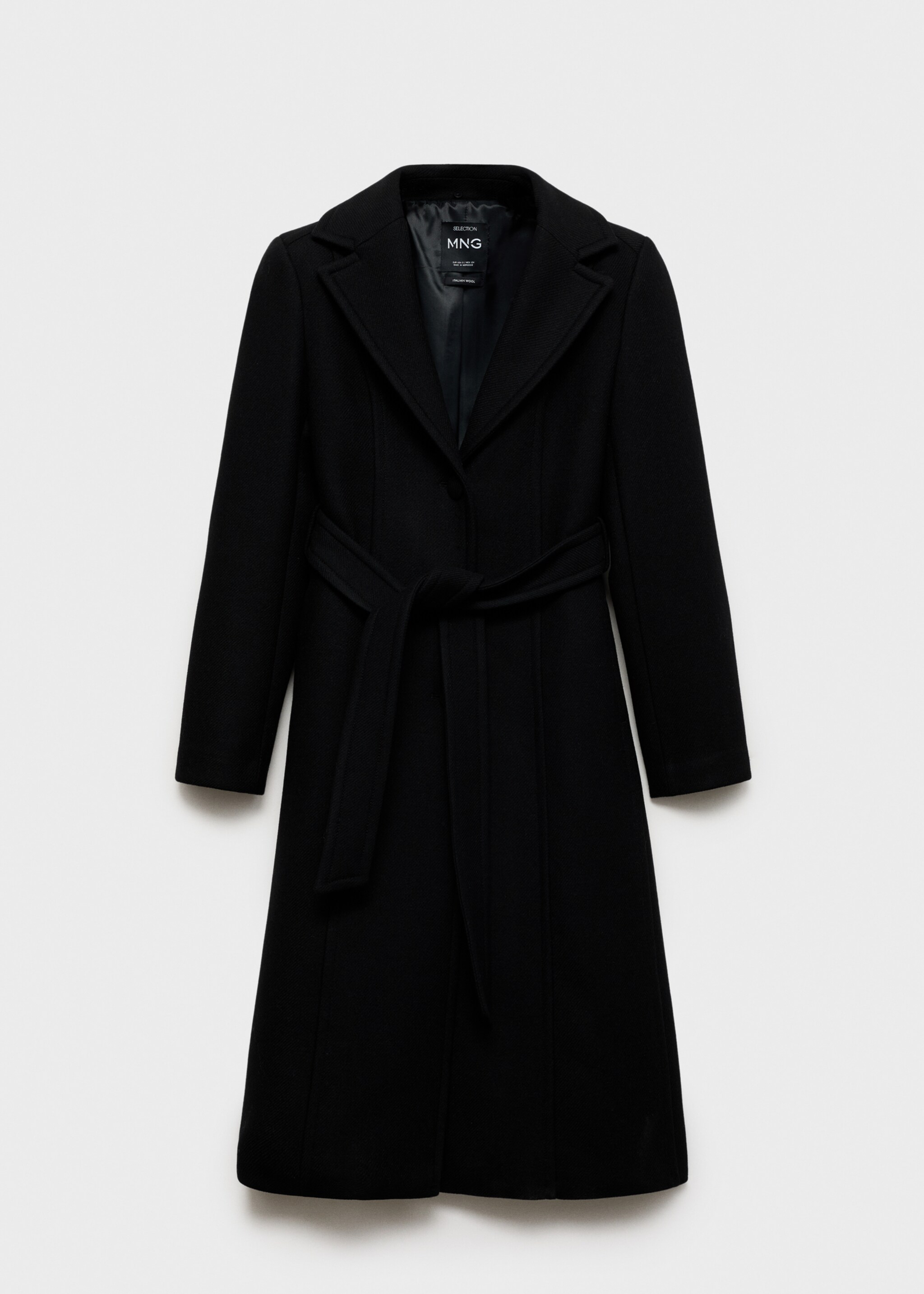 Detachable wool coat with fur-effect collar - Details of the article 8, Black. Ref: 77058279-00.