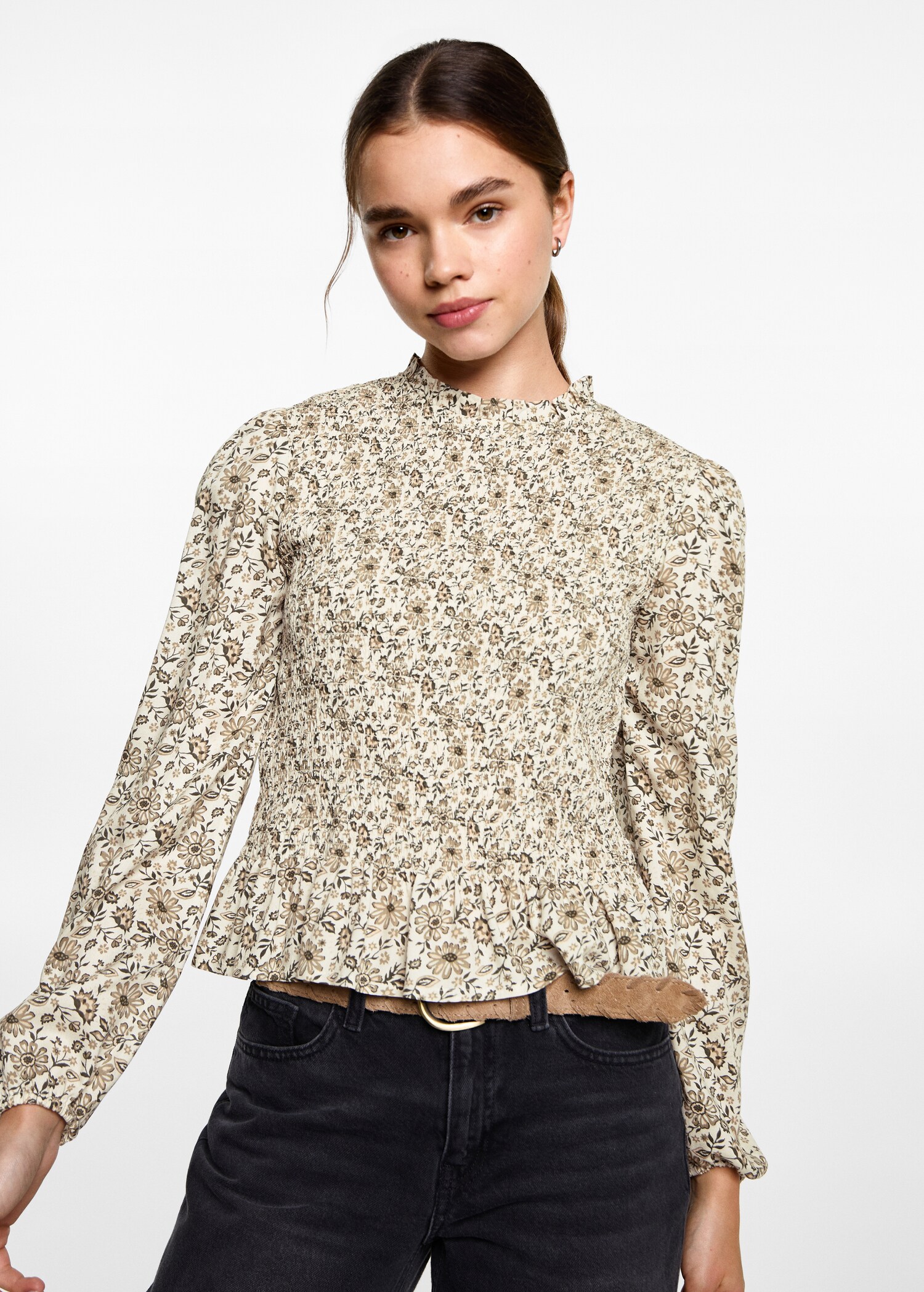 Floral gathered blouse - Medium plane