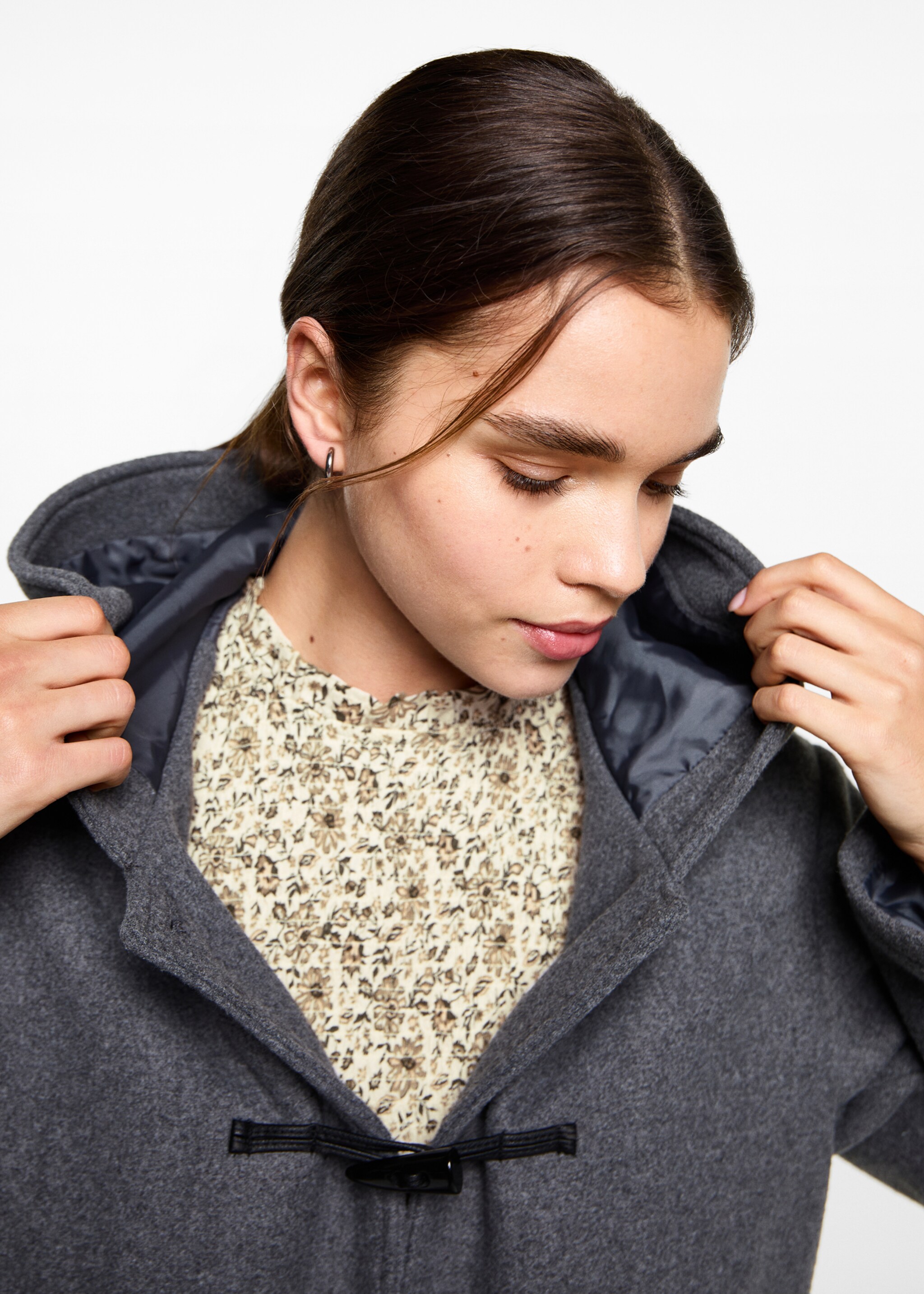 Floral gathered blouse - Details of the article 1, Off White. Ref: 77058281-00.