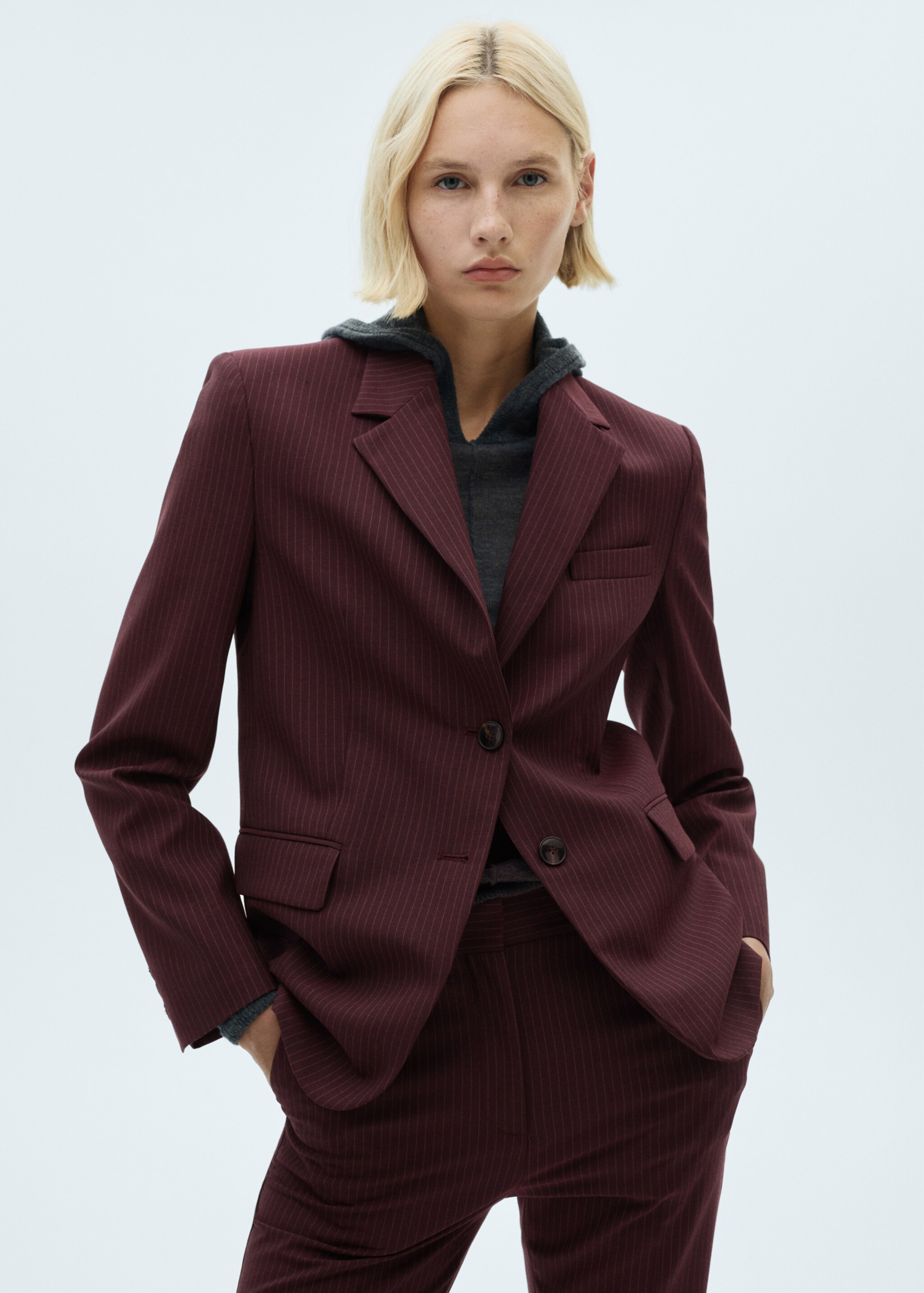 Pinstripe suit jacket - Medium plane, Maroon. Ref: 77058283-00.