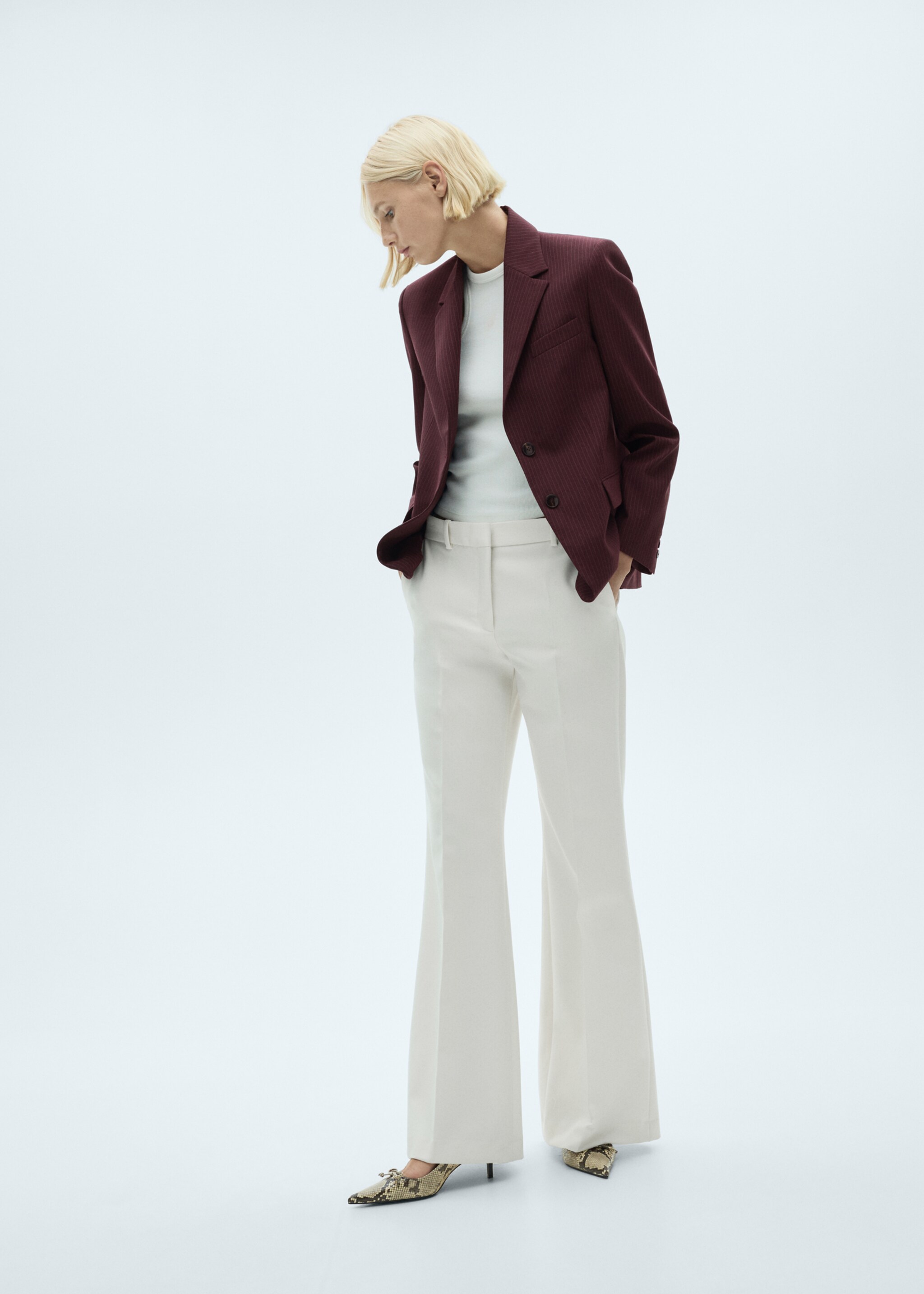 Pinstripe suit jacket - Details of the article 2, Maroon. Ref: 77058283-00.