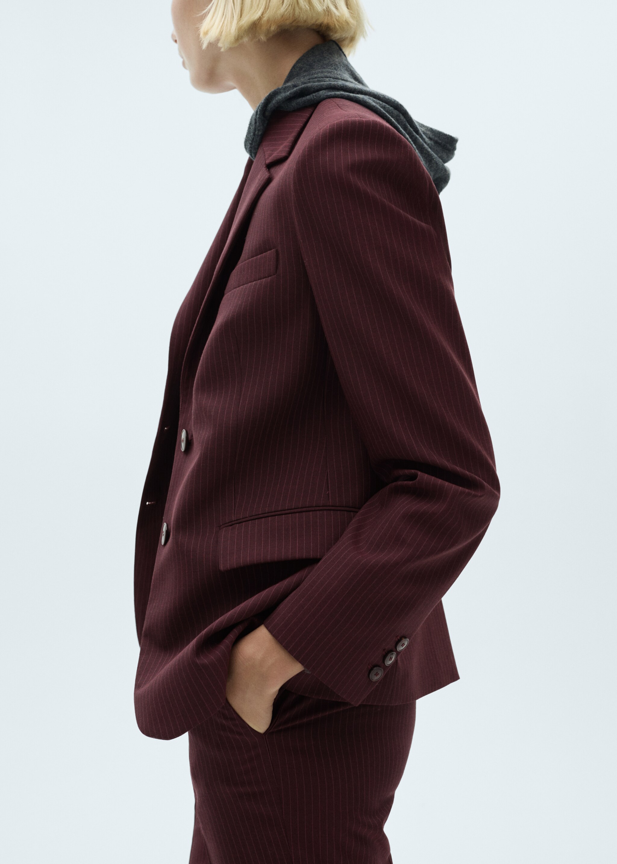 Pinstripe suit jacket - Details of the article 6, Maroon. Ref: 77058283-00.