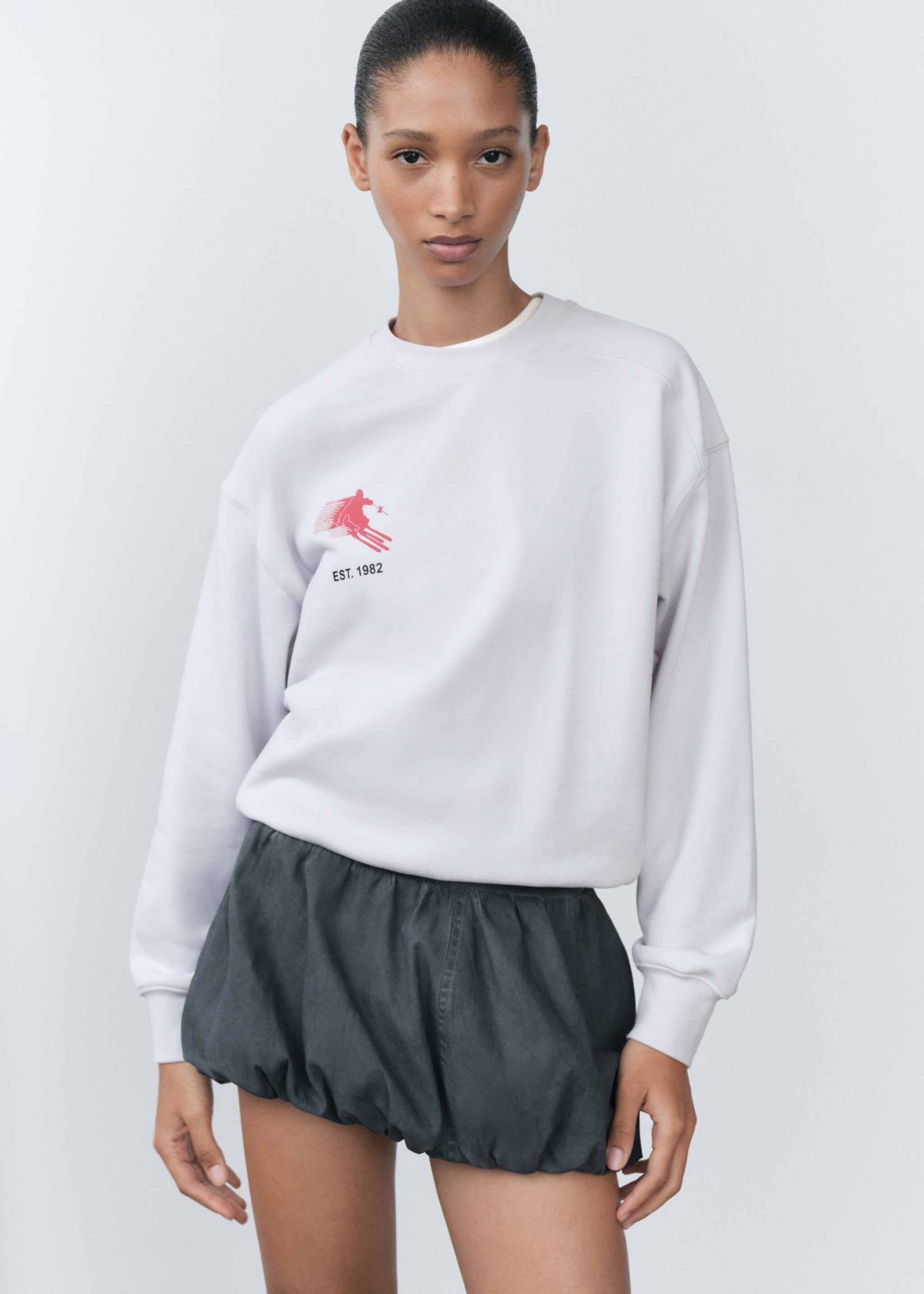 Katoenen sweatshirt met bedrukte boodschap - Middenvlak, Lichtgrijs. Ref: 77058633-00.