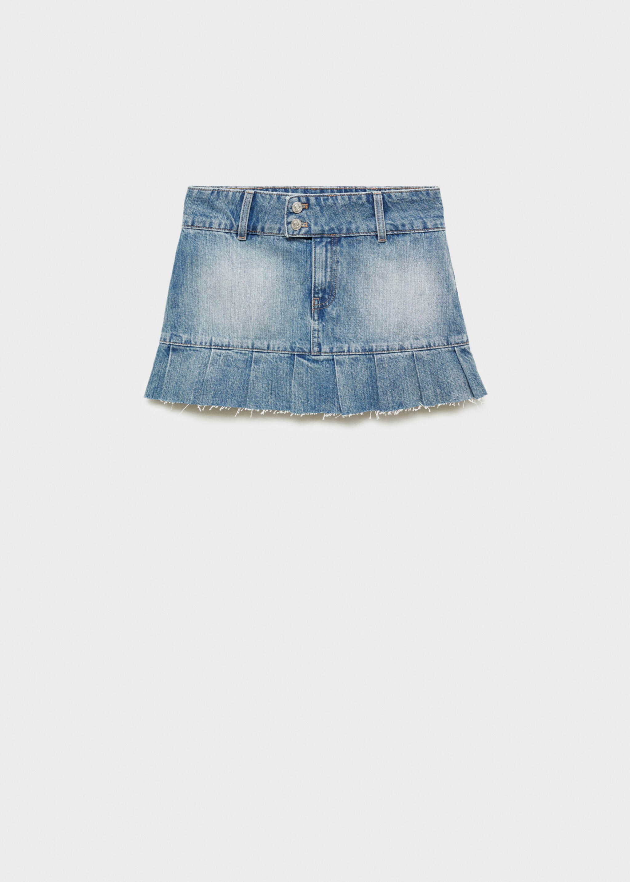 Pleated denim mini-skirt - Article without model, Blue. Ref: 77058635-00.