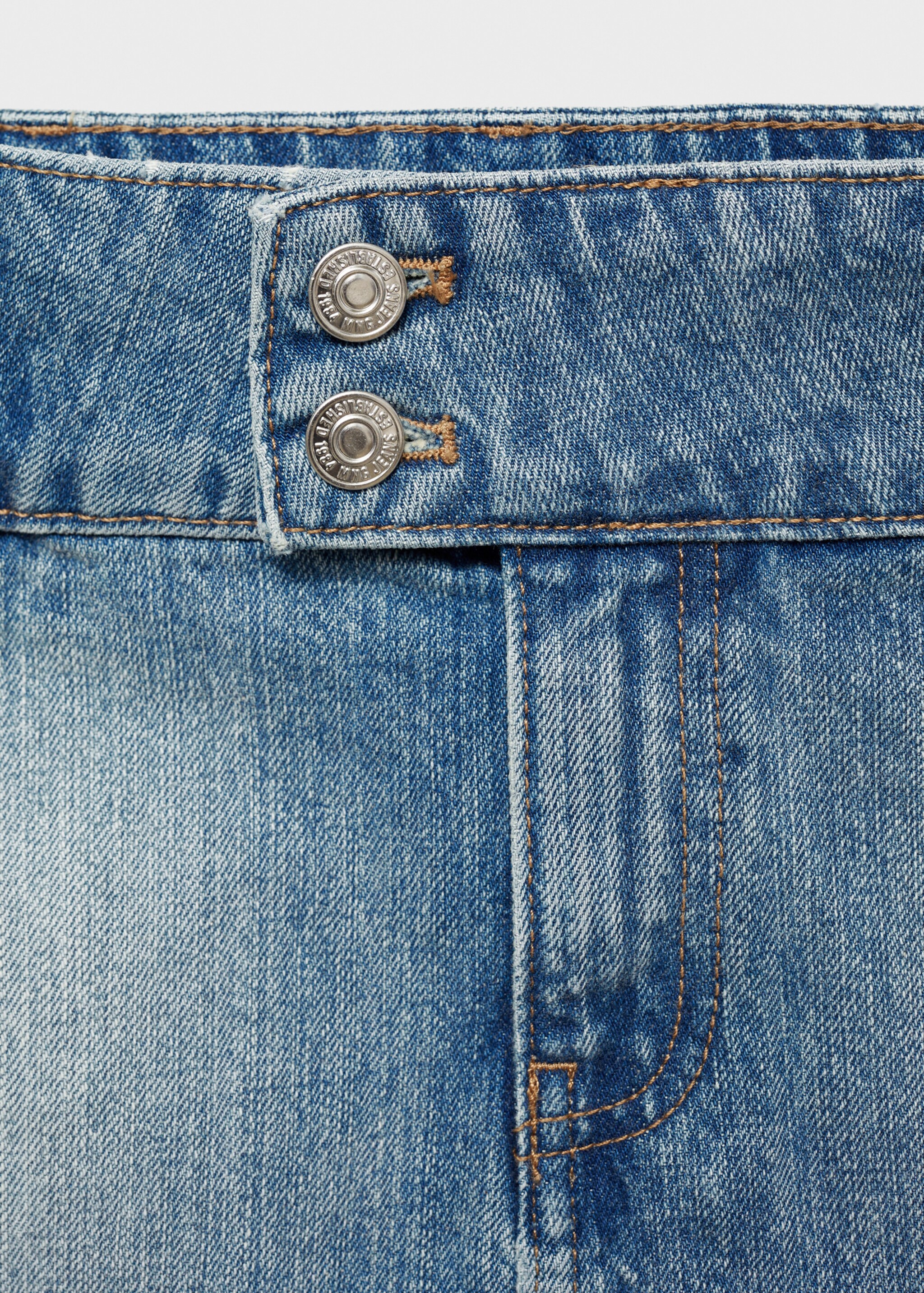 Pleated denim mini-skirt - Details of the article 8, Blue. Ref: 77058635-00.