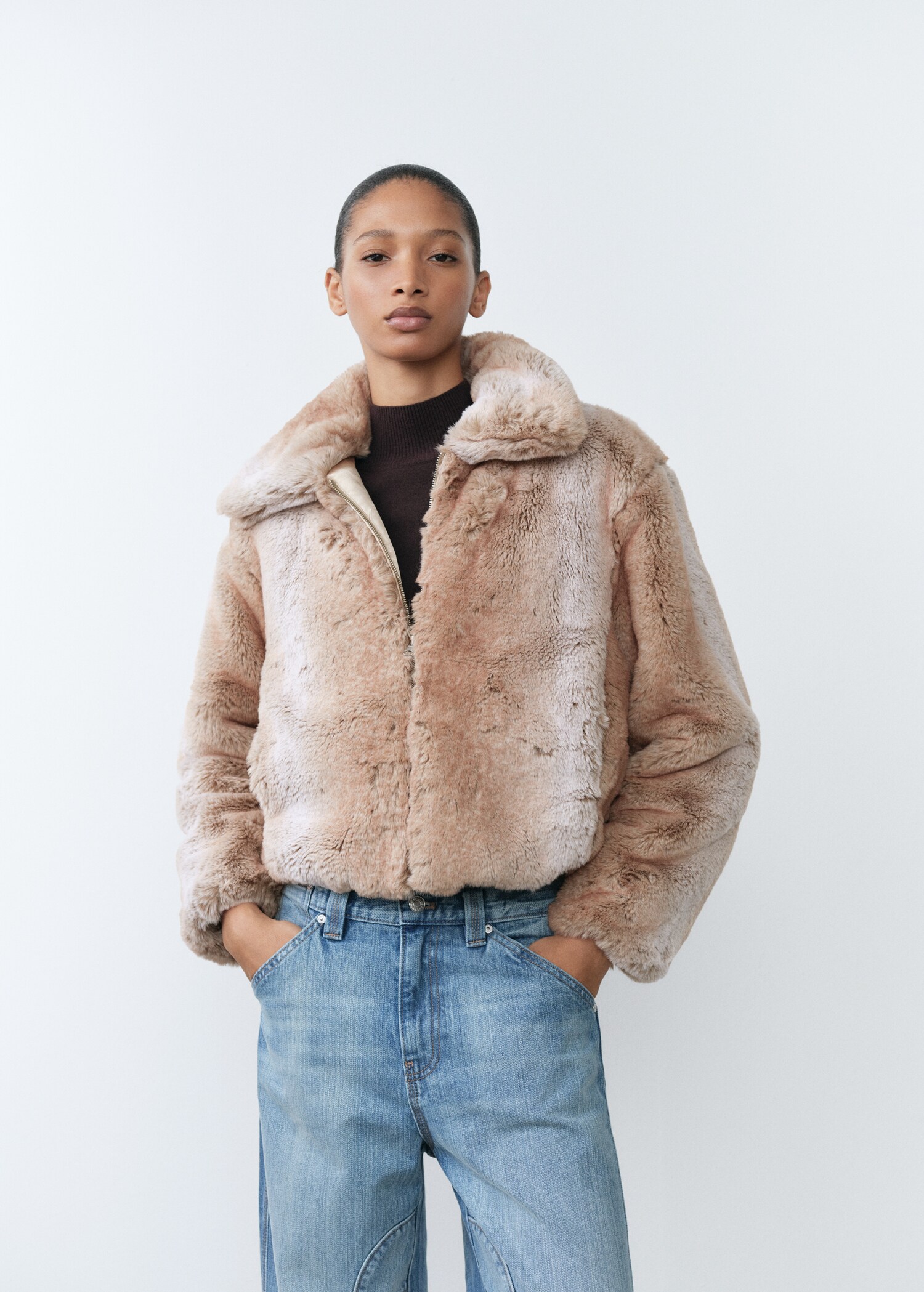 Fur-effect jacket with lapels - Medium plane