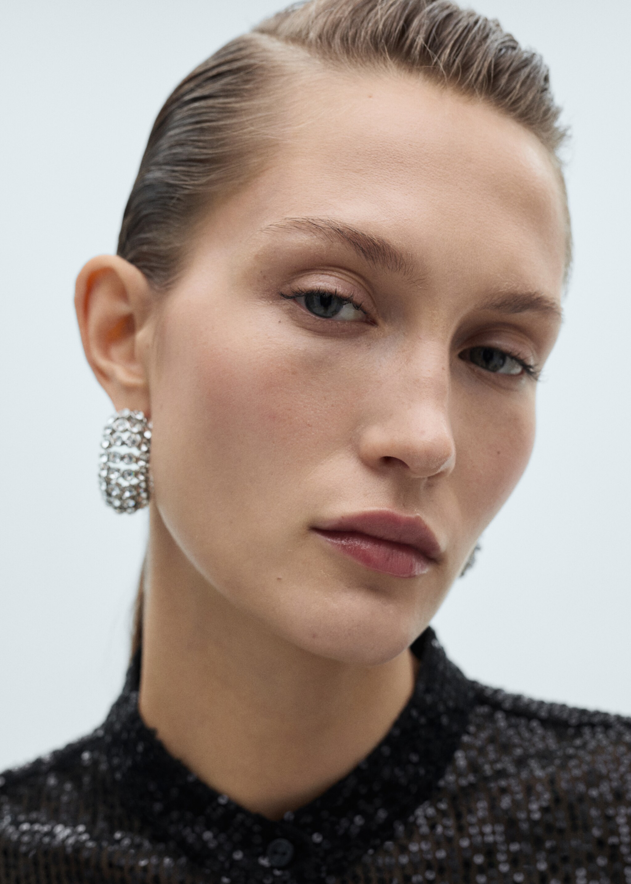 Semi-transparent sequined shirt - Details of the article 1, Black. Ref: 77059067-00.