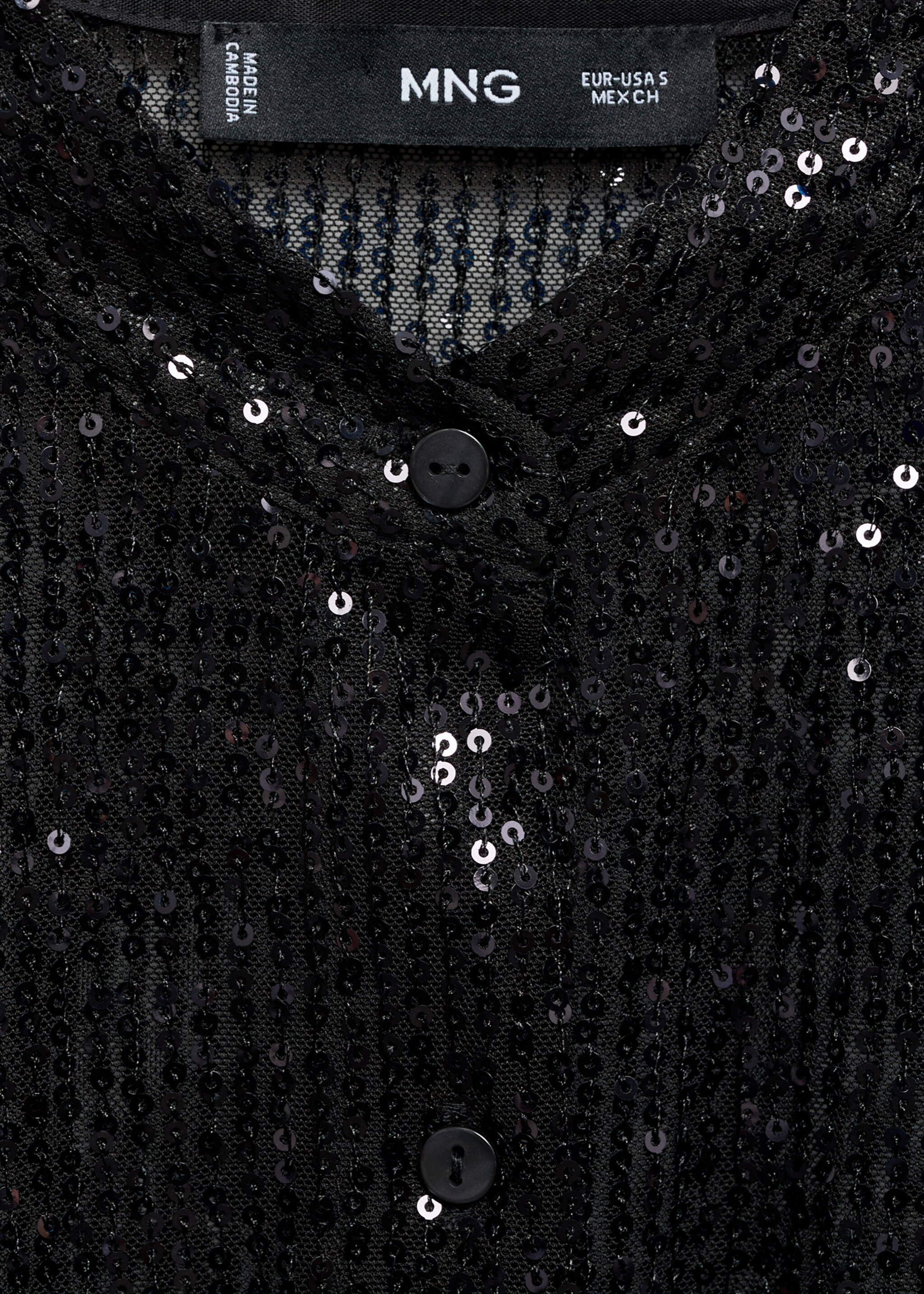 Semi-transparent sequined shirt - Details of the article 8, Black. Ref: 77059067-00.