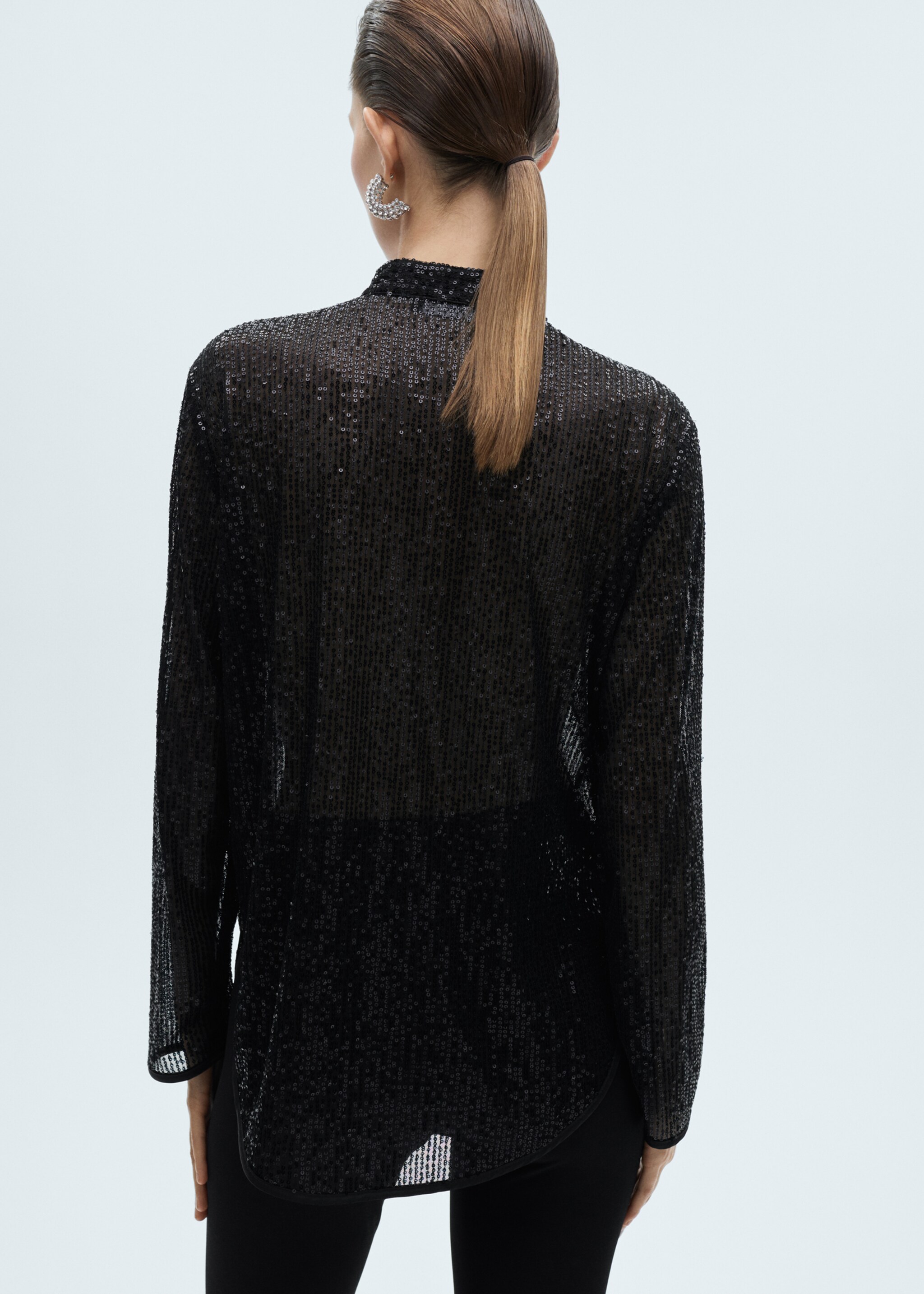 Semi-transparent sequined shirt - Reverse of the article, Black. Ref: 77059067-00.