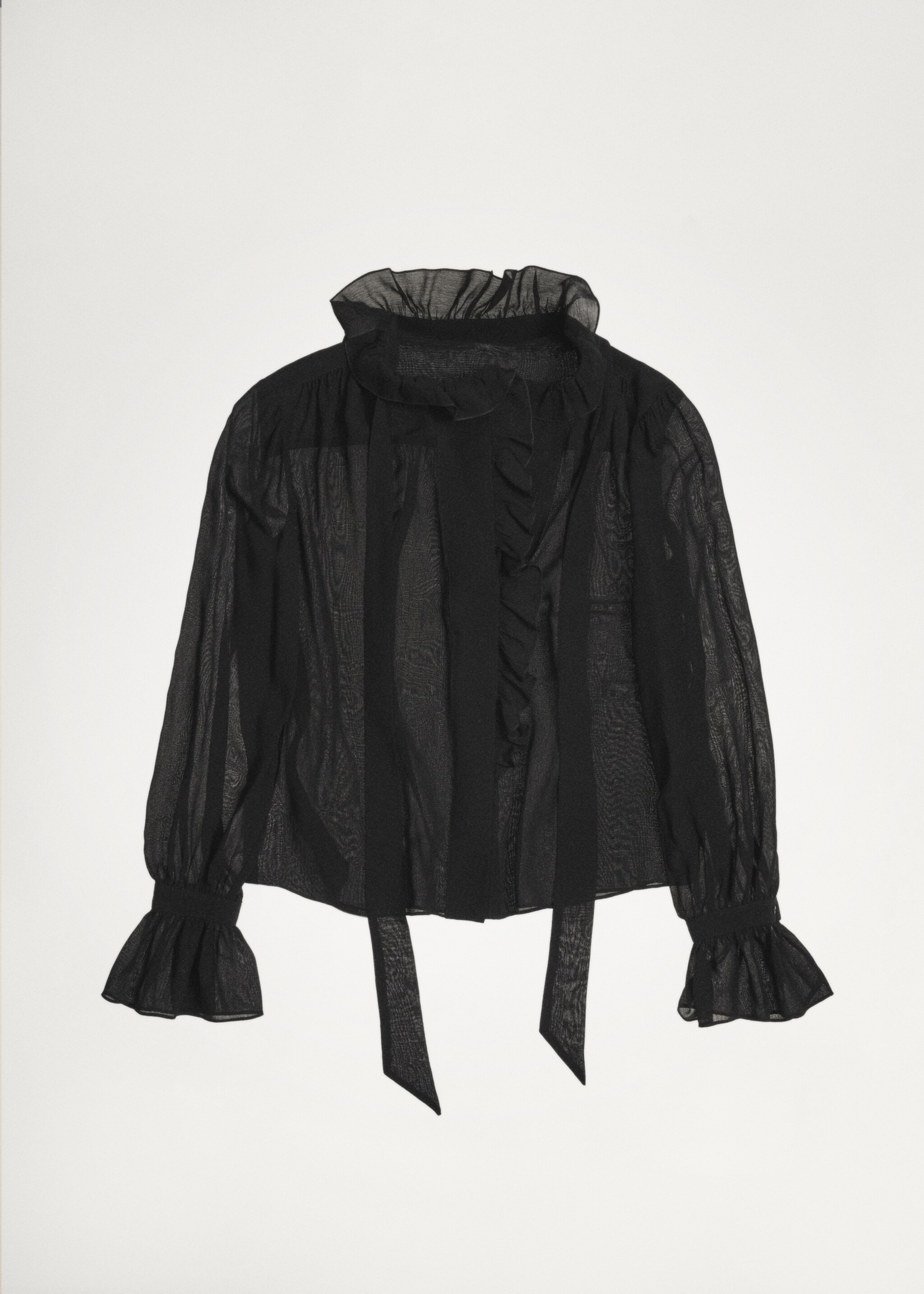 Blouse met hoge boord en ruche - Detail van het artikel 6, Zwart. Ref: 77059069-00.