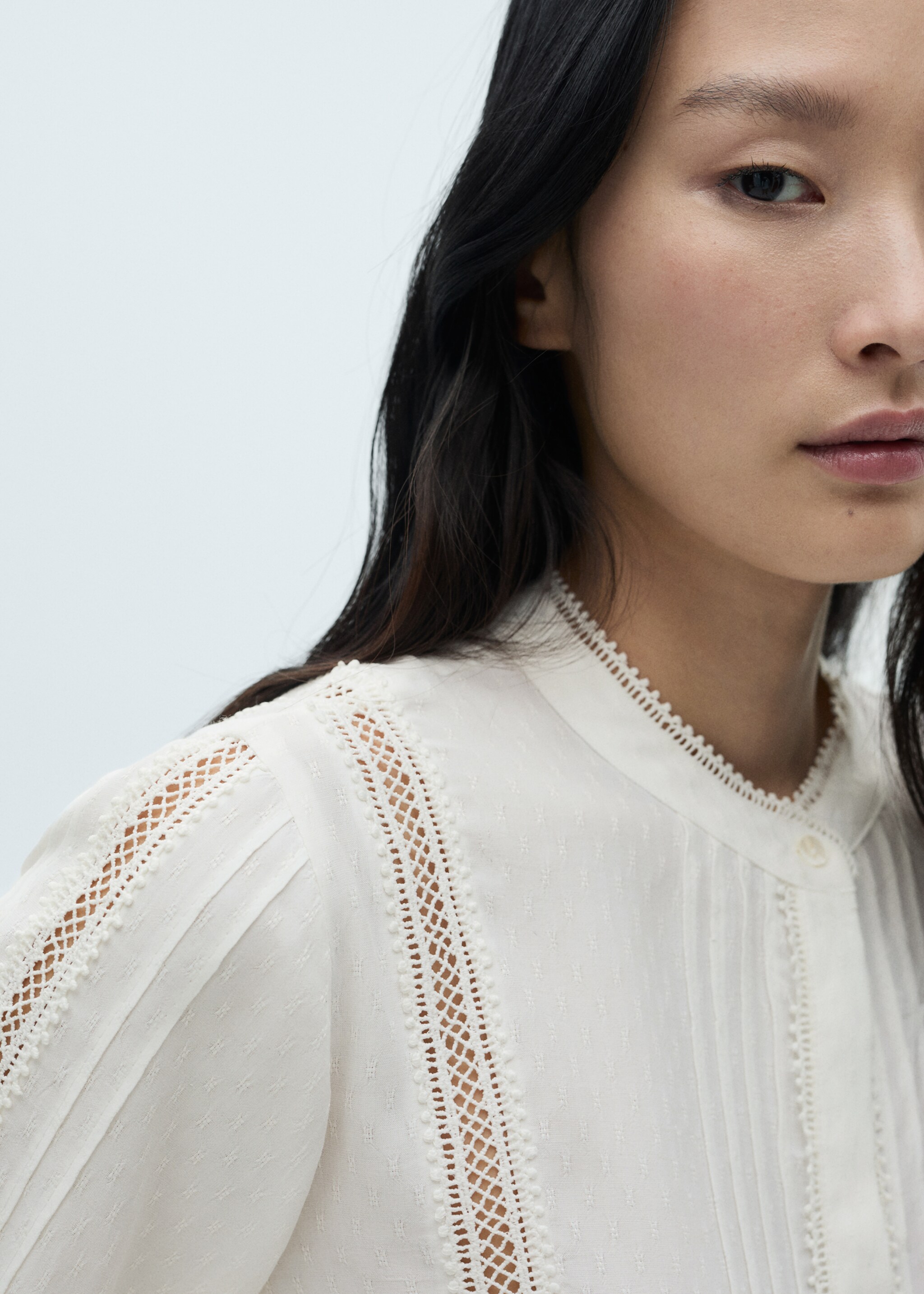 Openwork detail blouse - Details of the article 1, Off White. Ref: 77059074-00.