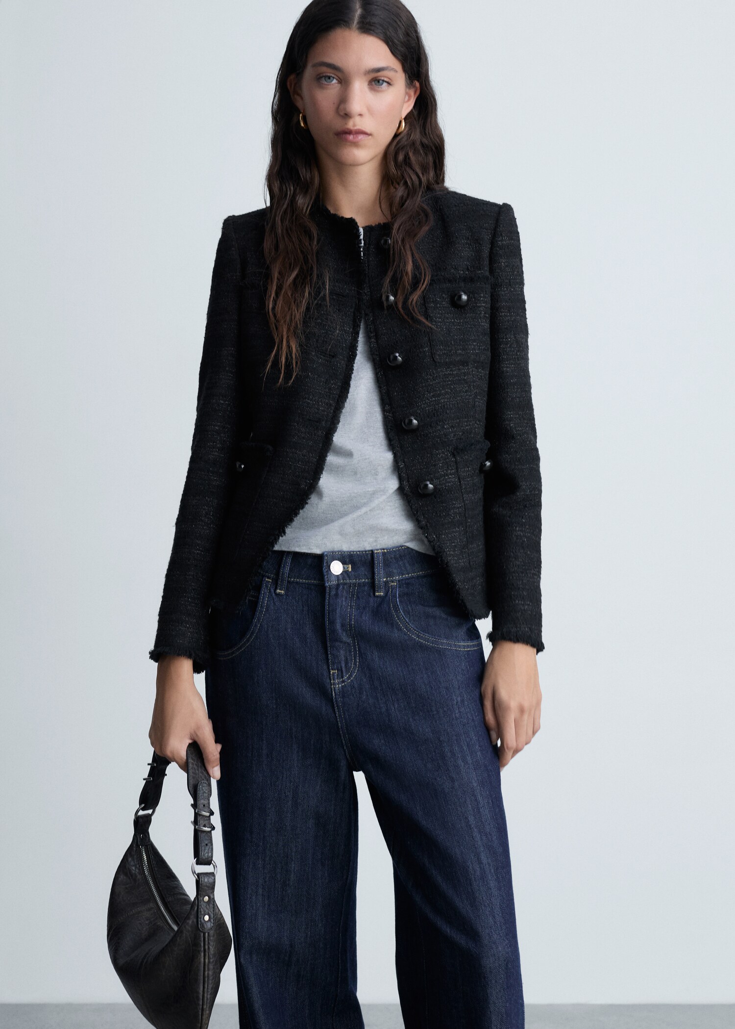 Tweed-Jacke mit Taschen - Mittlere Ansicht