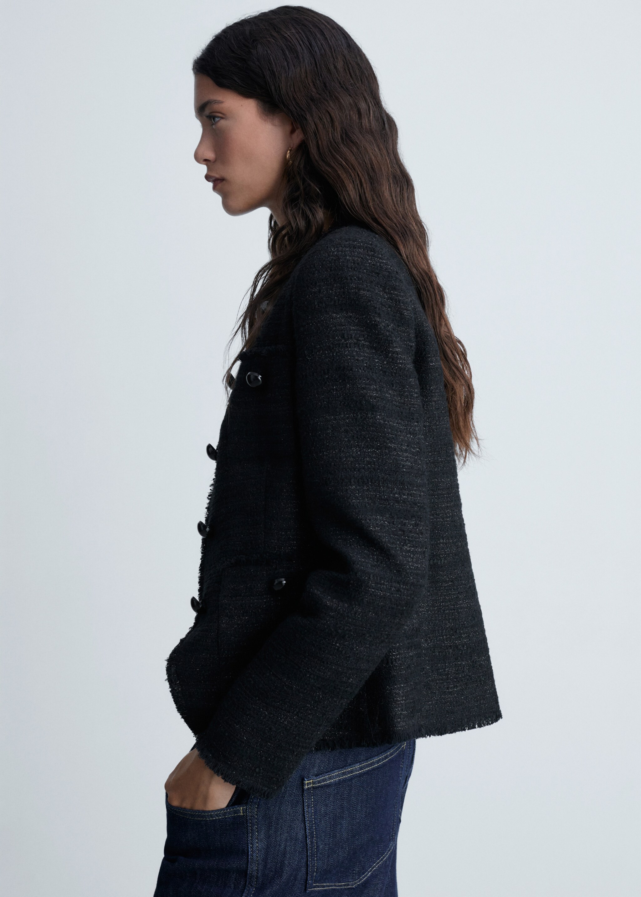 Tweed-Jacke mit Taschen - Detail des Artikels 1, Schwarz. Ref: 77059076-00.
