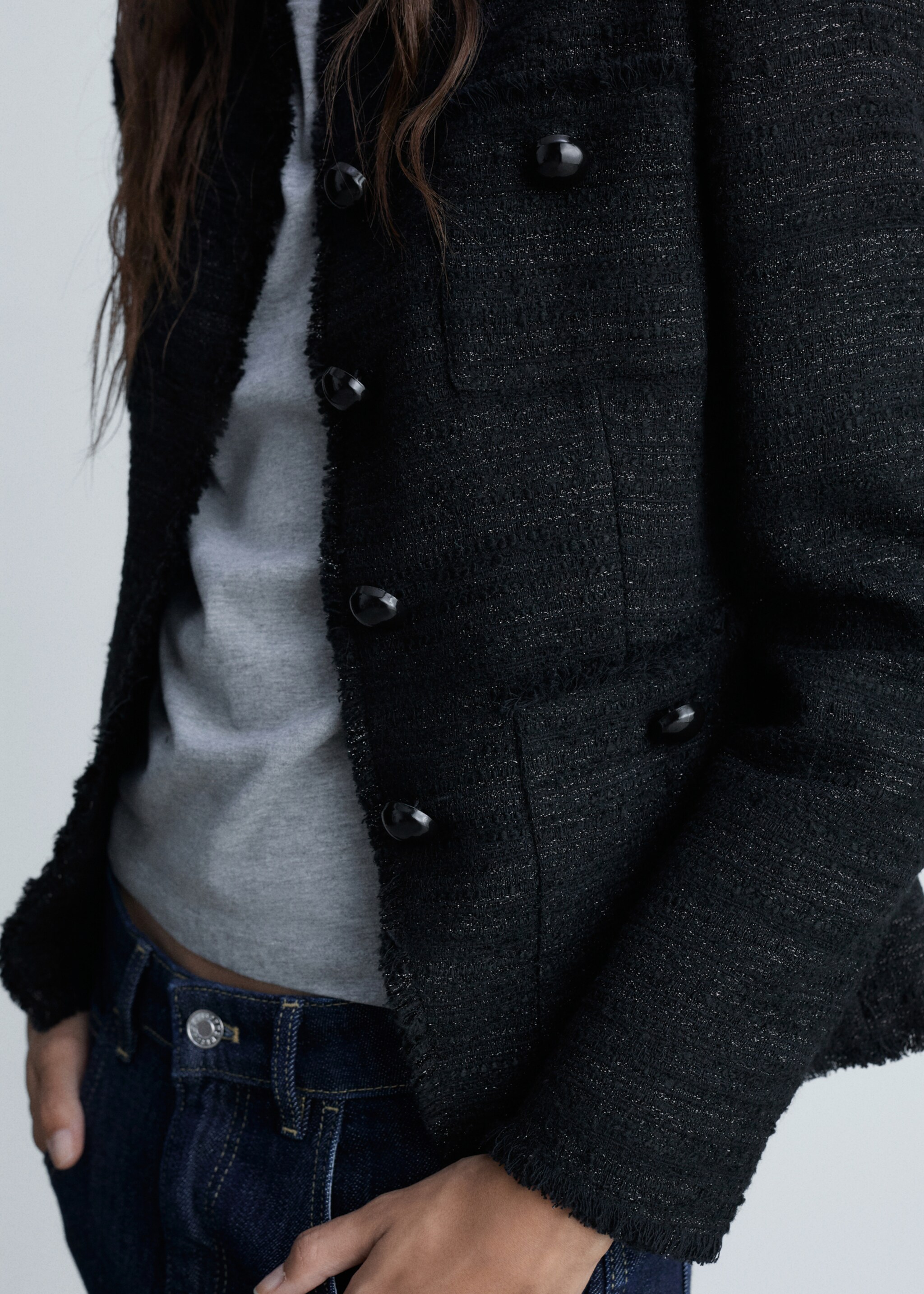 Tweed-Jacke mit Taschen - Detail des Artikels 6, Schwarz. Ref: 77059076-00.