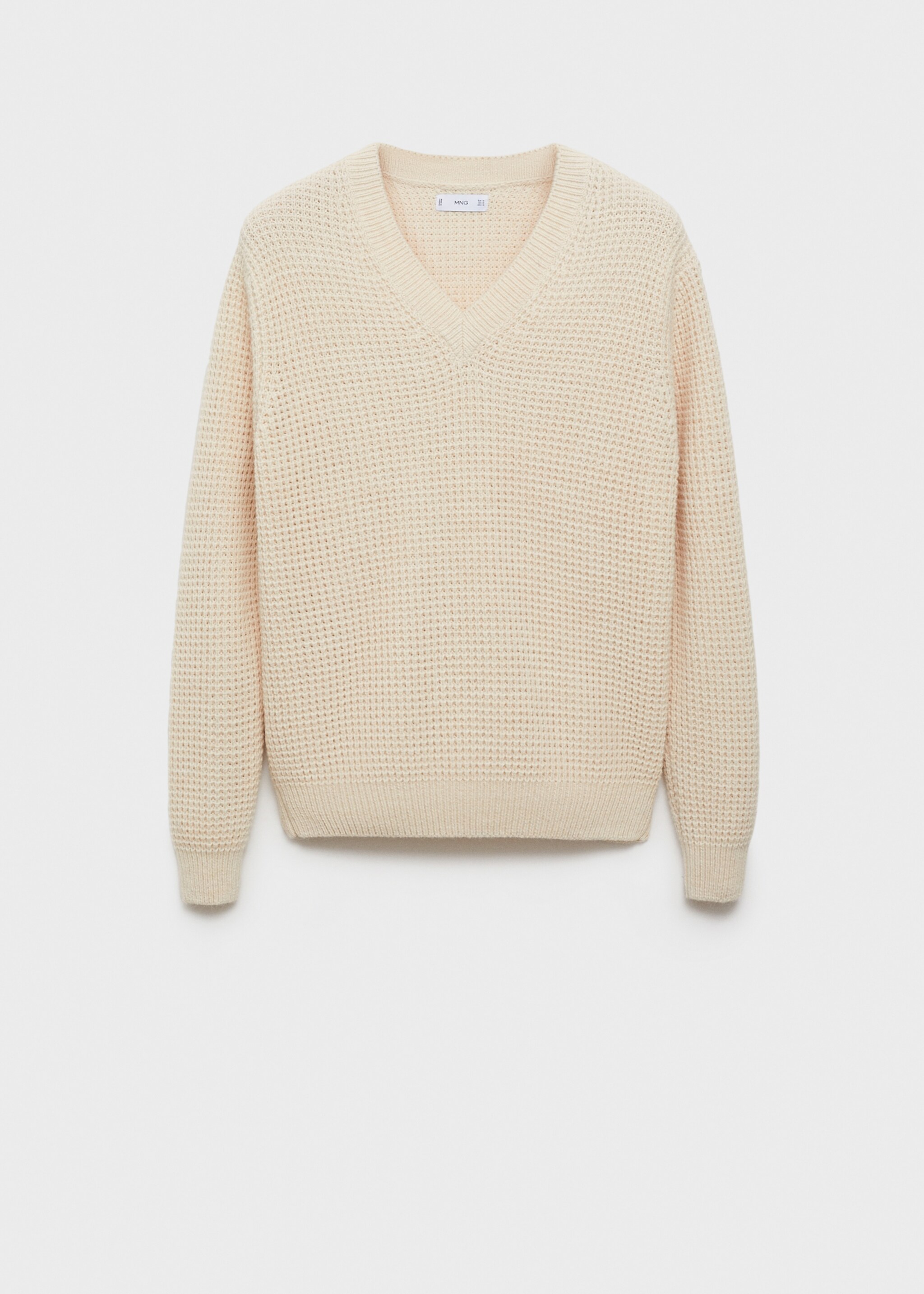 Pullover aus Alpakawolle mit V-Ausschnitt - Artikel ohne Model, Ecru. Ref: 77059228-00.