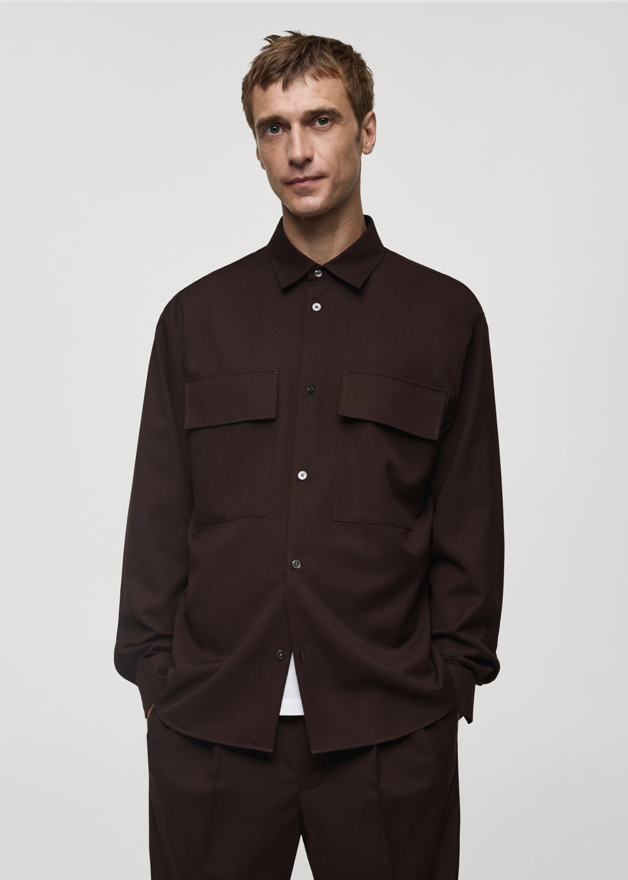 Slim-fit shirt with pockets - Medium plane, Chocolate. Ref: 77059230-00.
