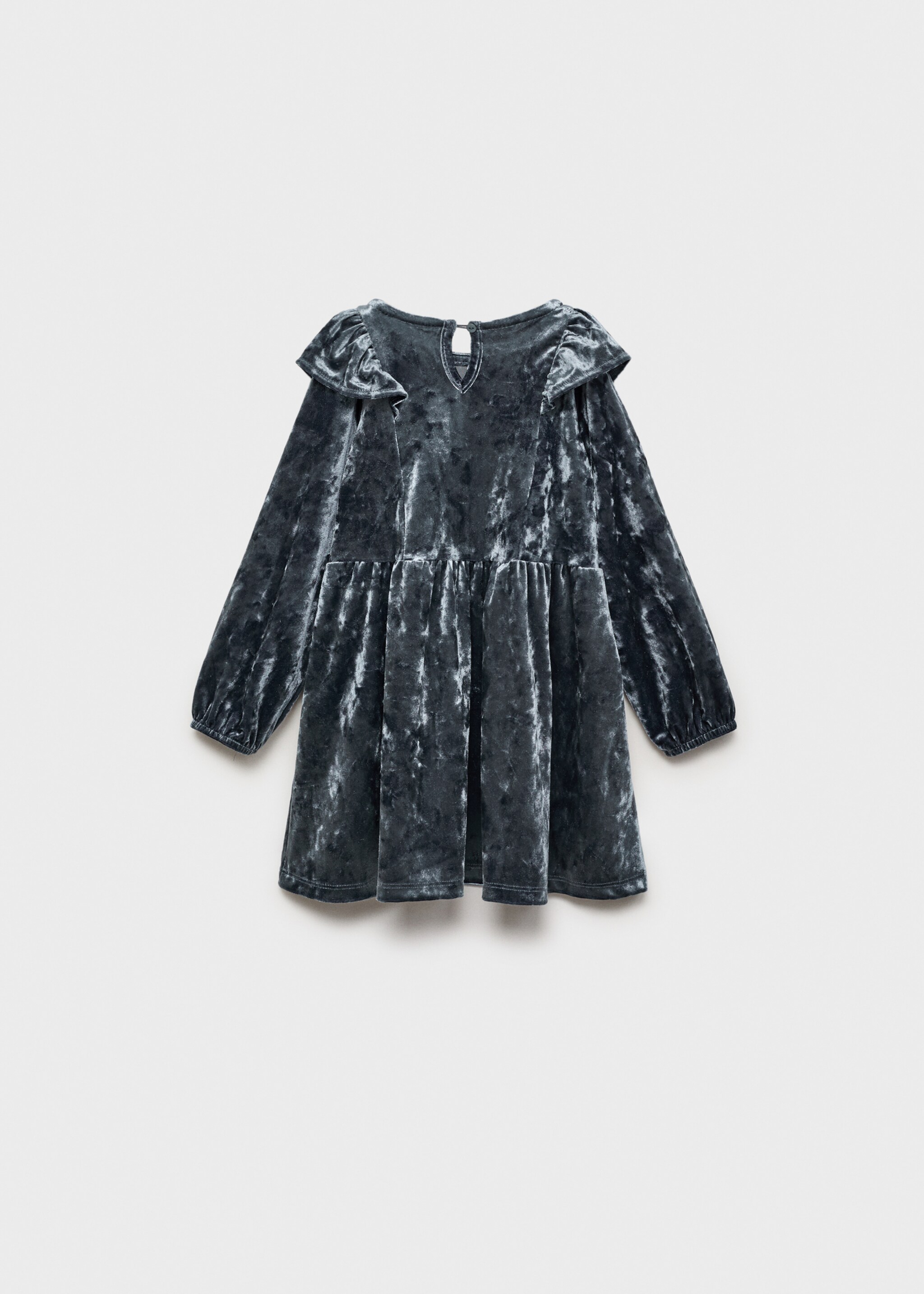 Fluwelen jurk met ruche - Achterkant van het artikel, Blauw. Ref: 77059236-00.