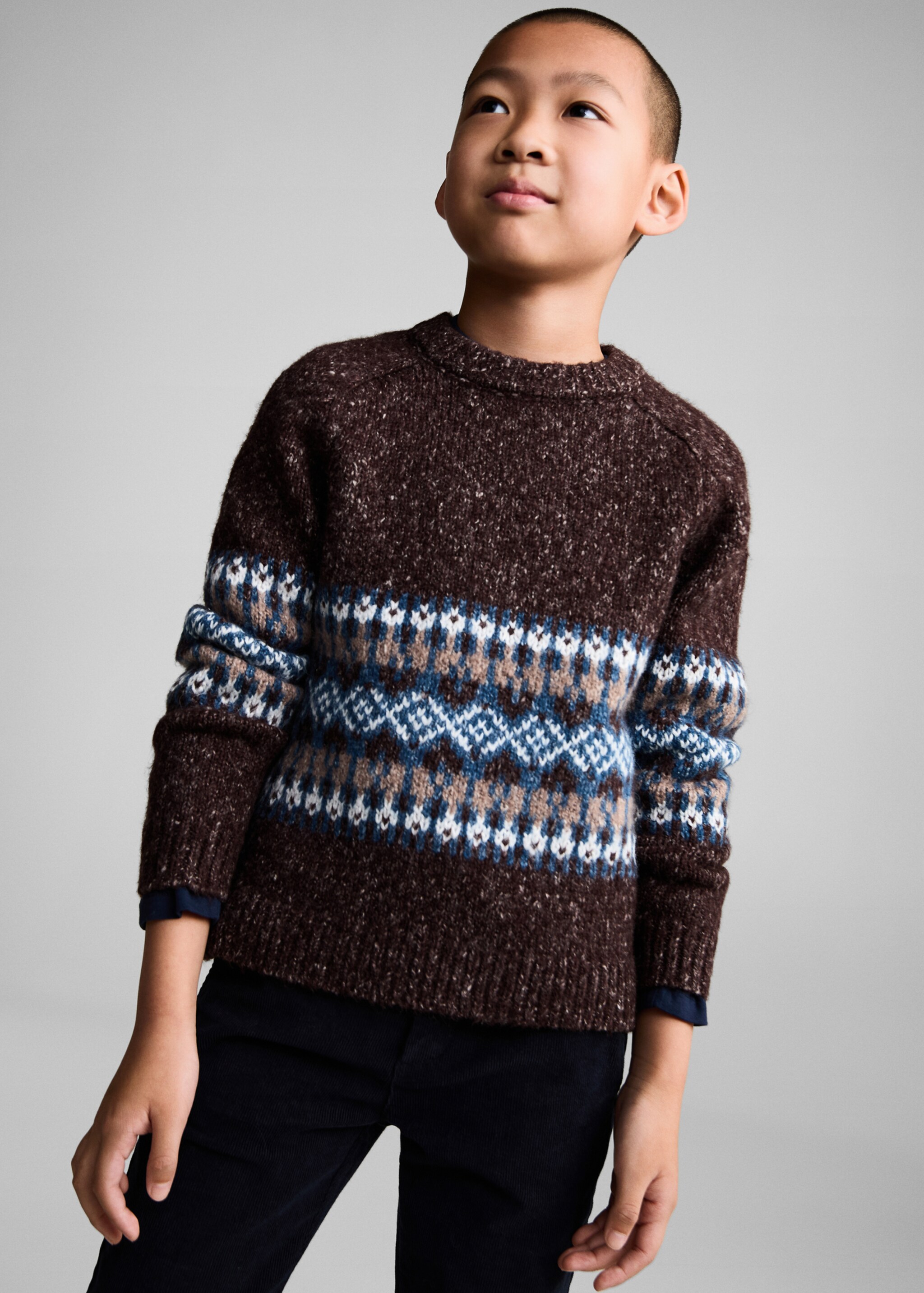 Jacquard knitted sweater - Medium plane, Maroon. Ref: 77059243-00.