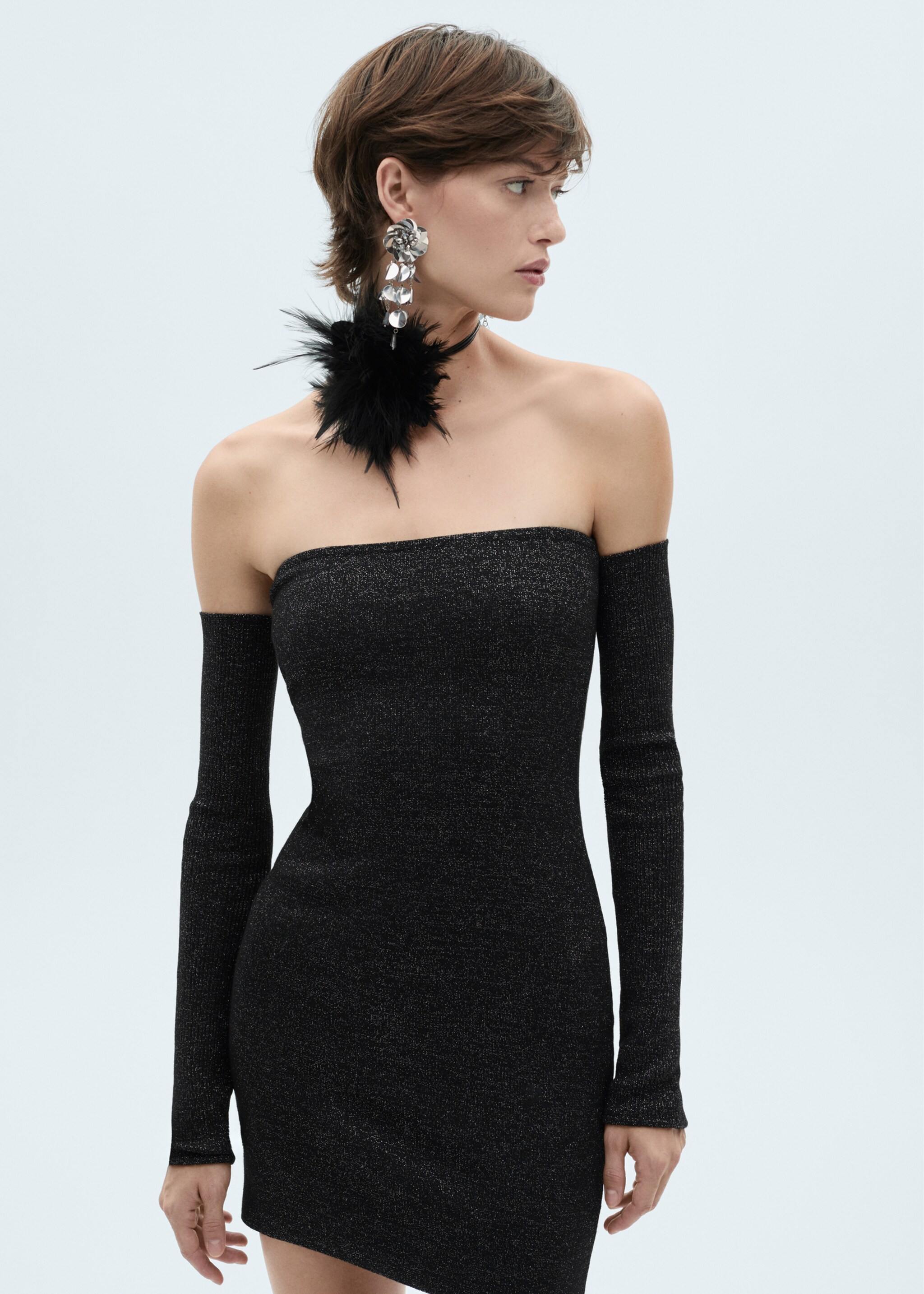 Strapless lurex dress - Medium plane, Black. Ref: 77059407-00.
