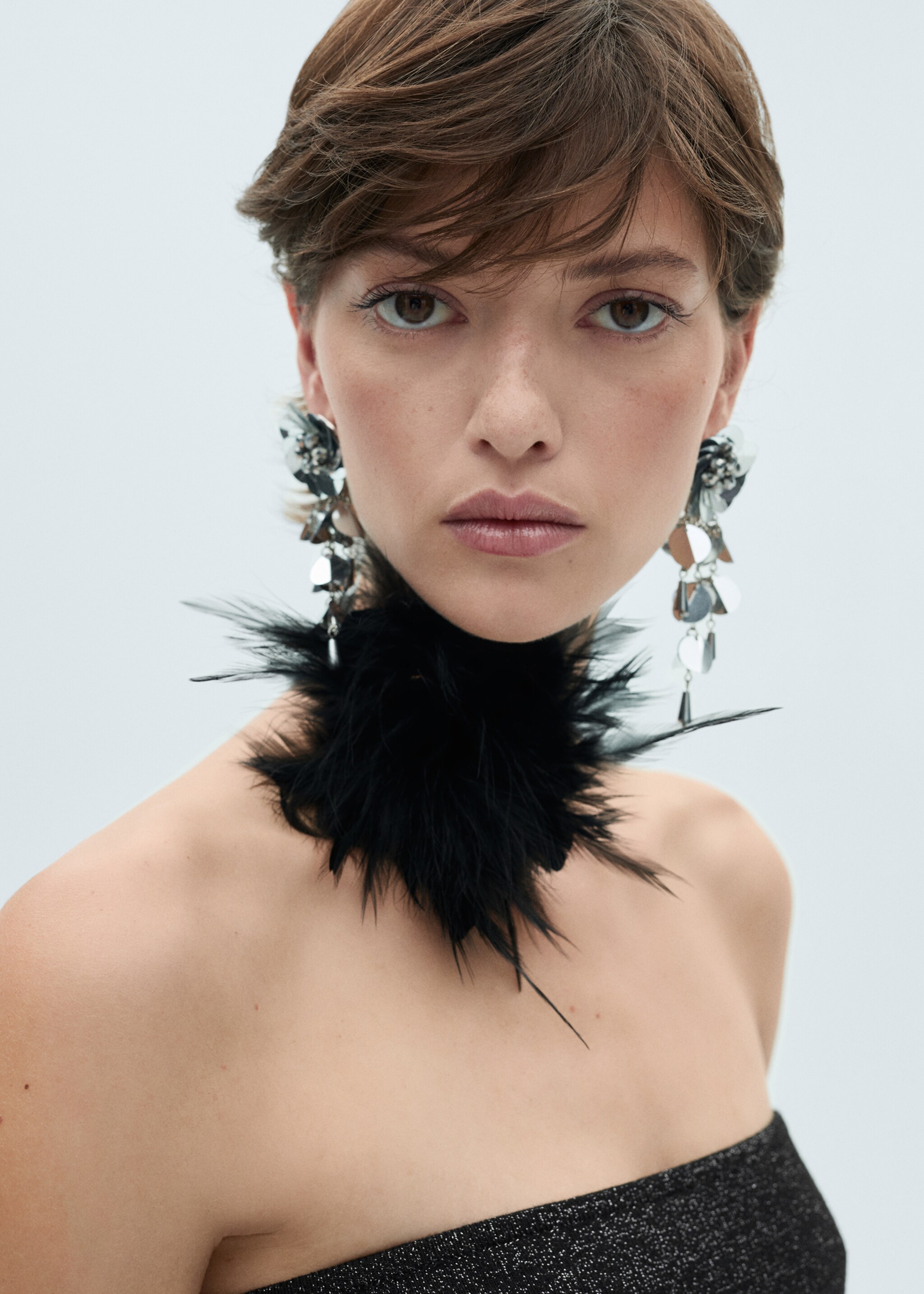 Strapless lurex dress - Details of the article 1, Black. Ref: 77059407-00.