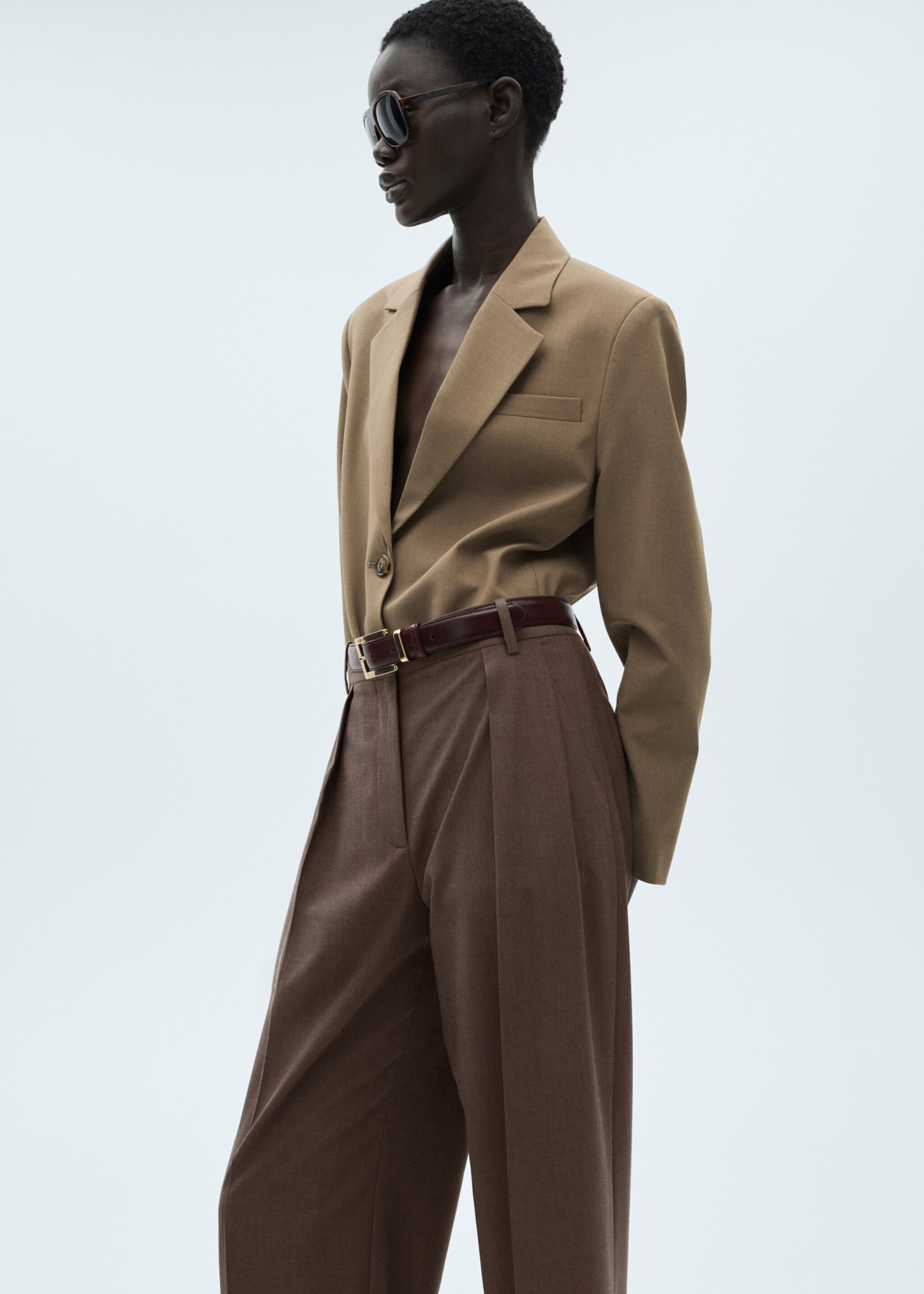 Straight-fit pleated trousers - Details of the article 1, Brown. Ref: 77059409-00.