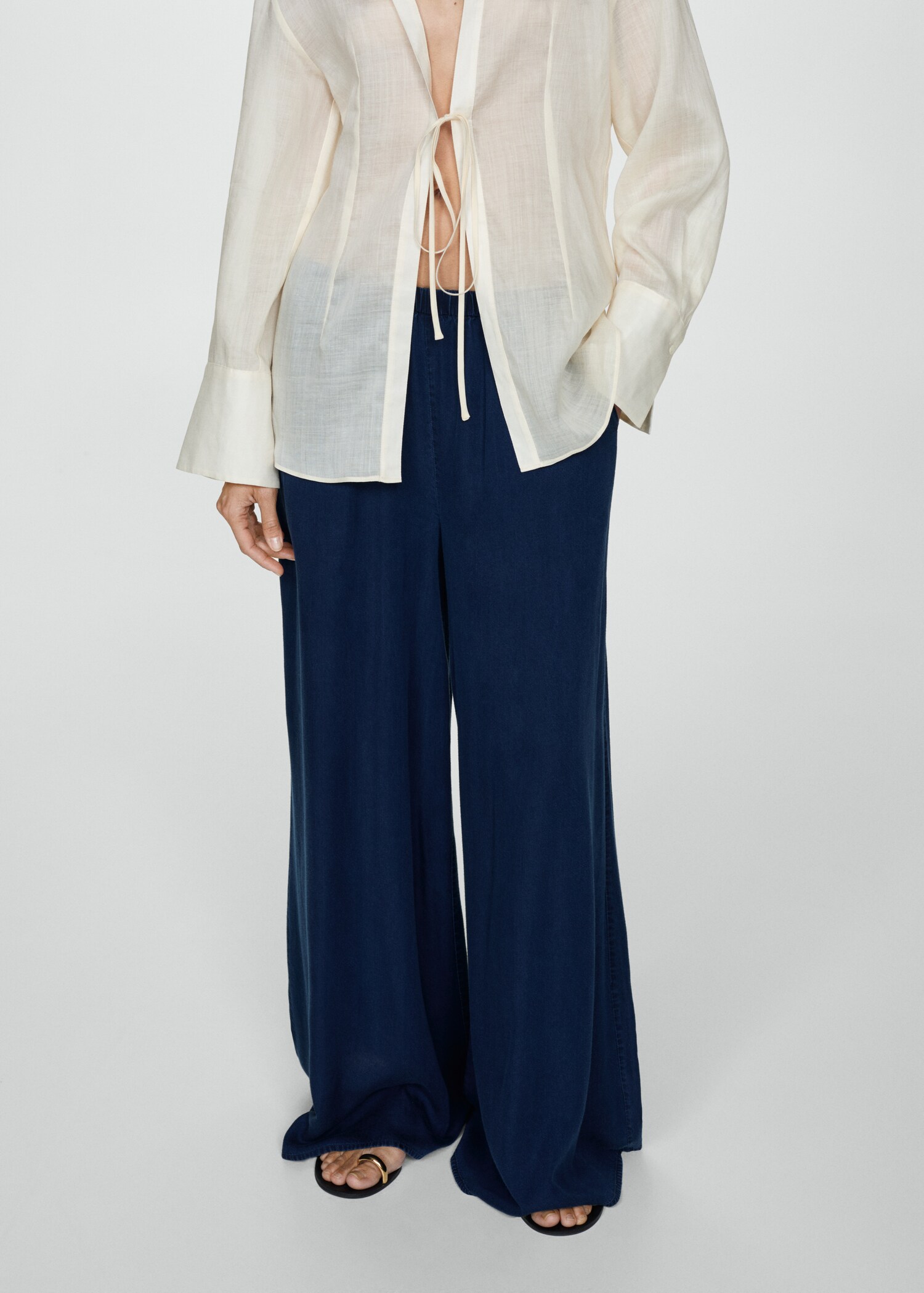Lyocell trousers with elastic waistband - Medium plane