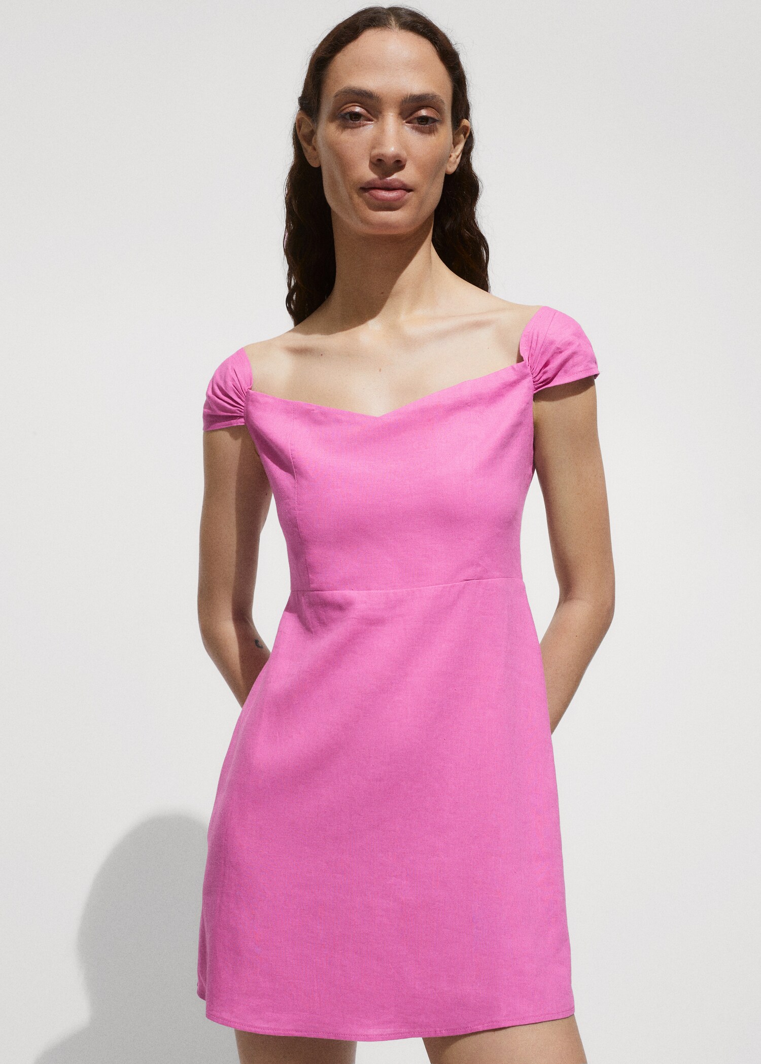 Boat-neck linen dress - Medium plane