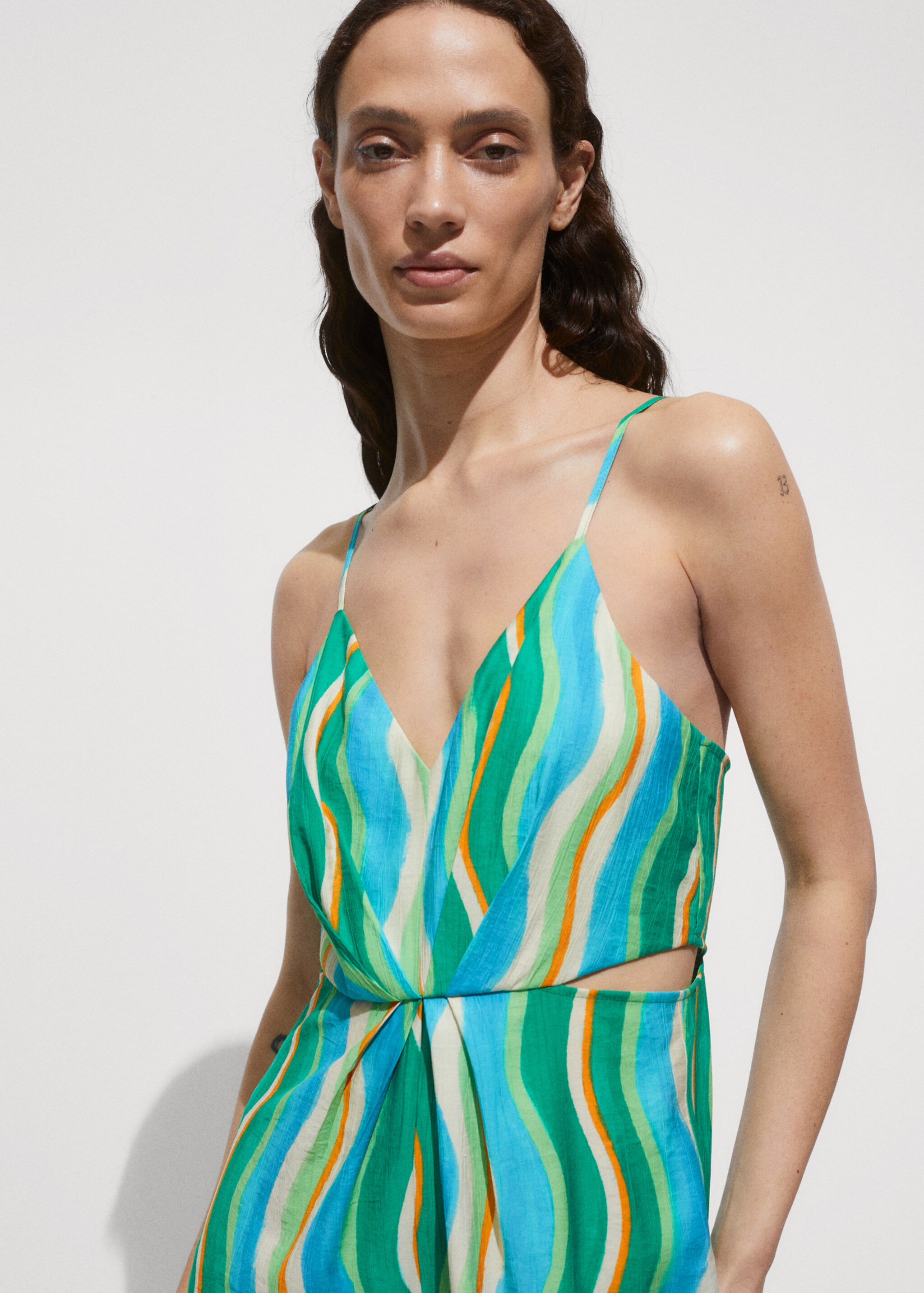 Bedrukte gedrapeerde jumpsuit met splitten - Middenvlak