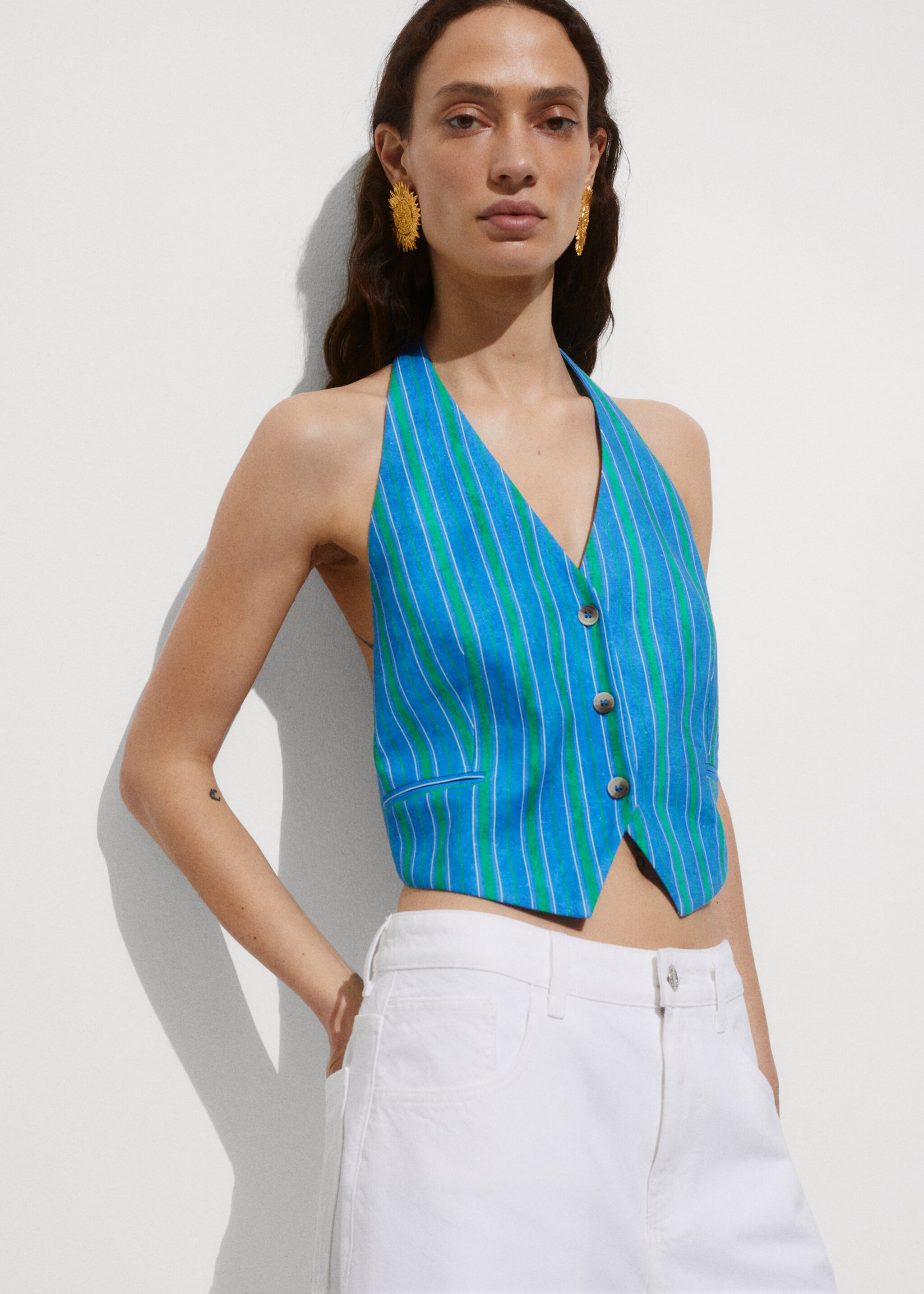 Linen stripe-printed waistcoat - Details of the article 2