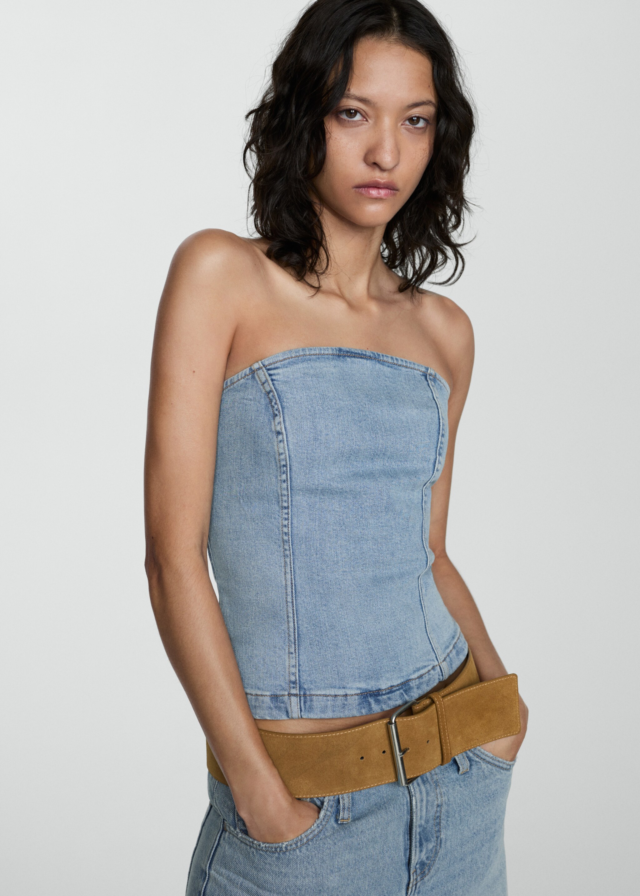 Denim strapless top - Medium plane, Medium Blue. Ref: 77060376-00.
