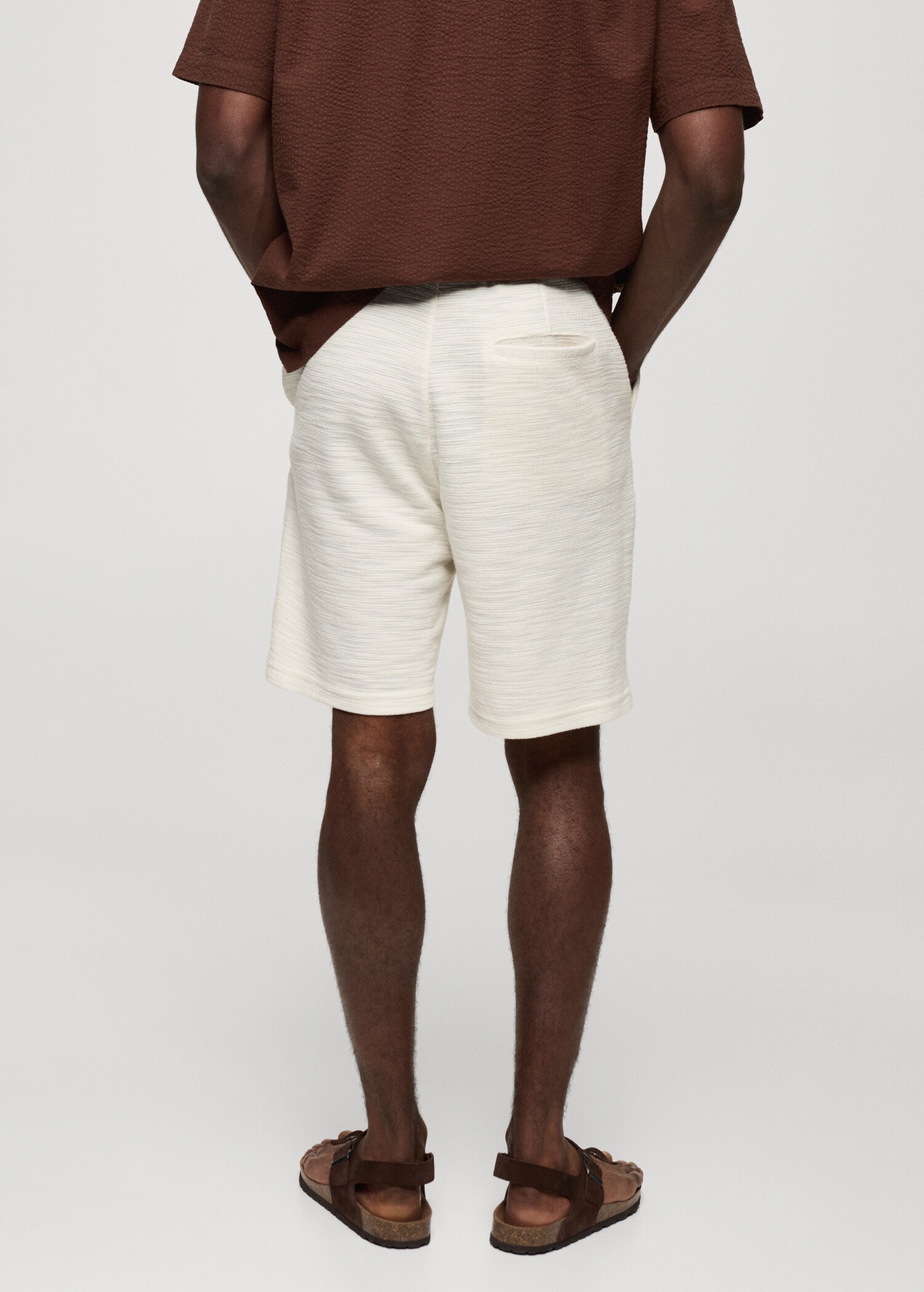 Textured cotton bermuda shorts with drawstring - Reverse of the article