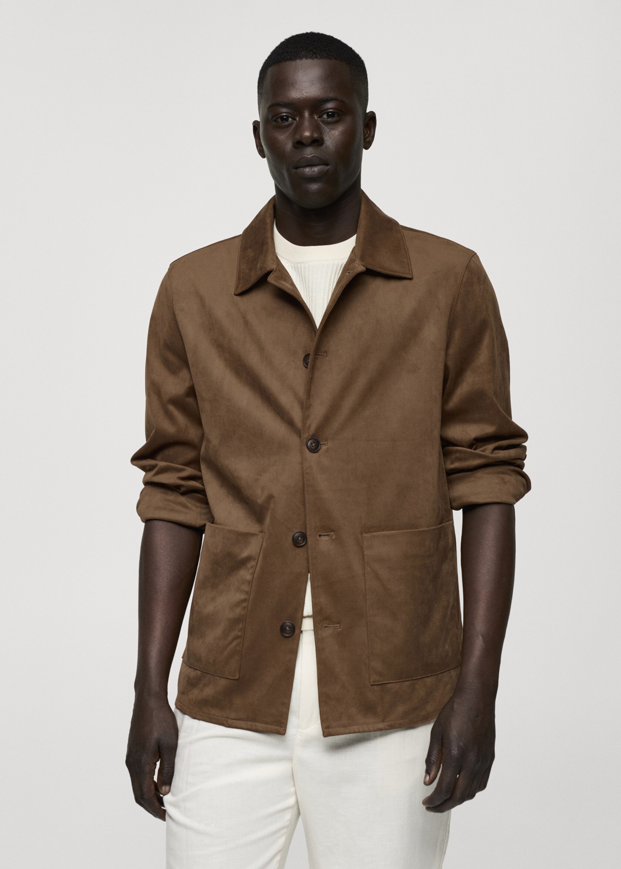 Overshirt mit Wildleder-Effekt und Taschen - Mittlere Ansicht, Mittelbraun. Ref: 77060562-00.