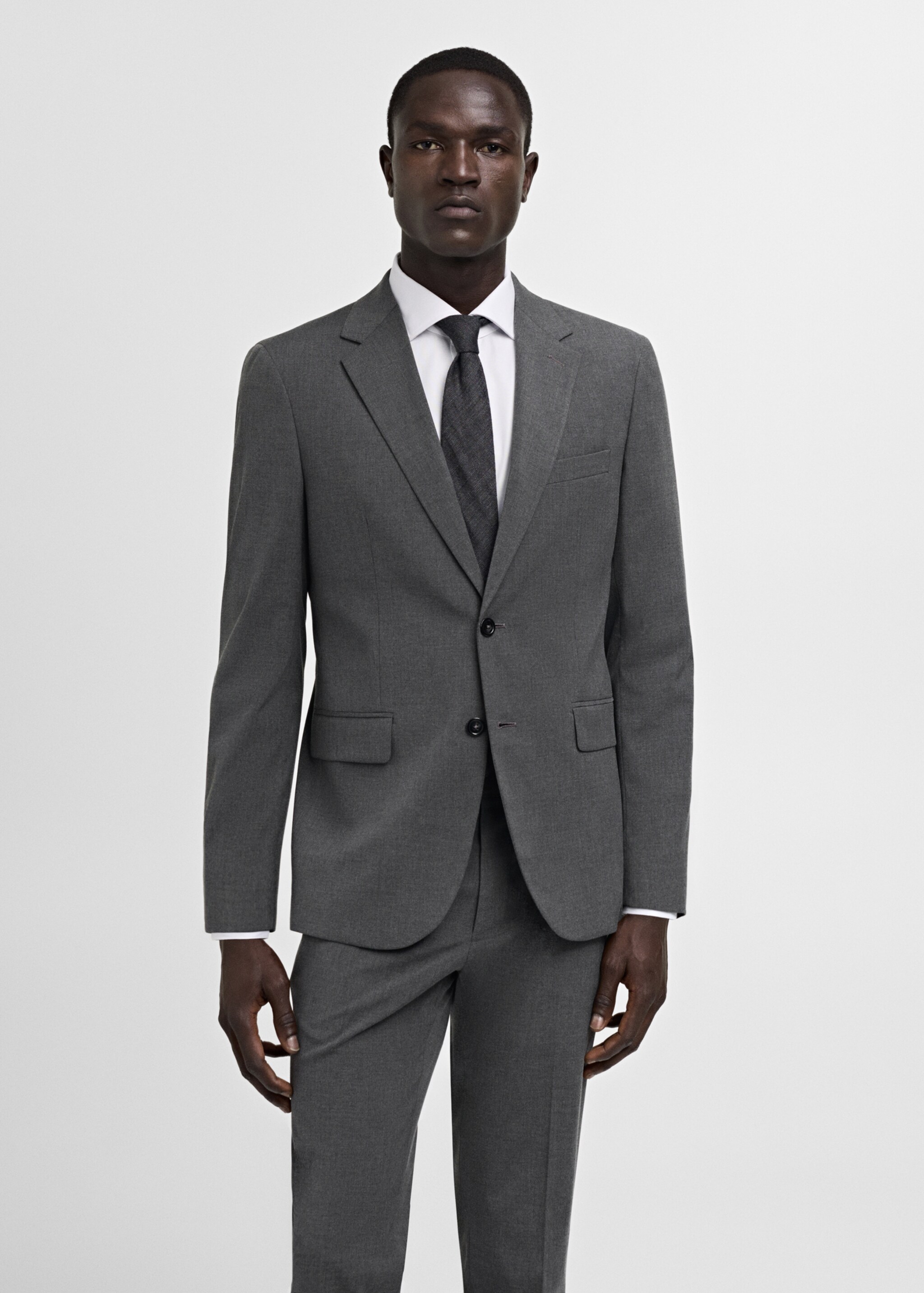 Stretch-fabric slim-fit suit jacket - Medium plane, Grey. Ref: 77060568-00.