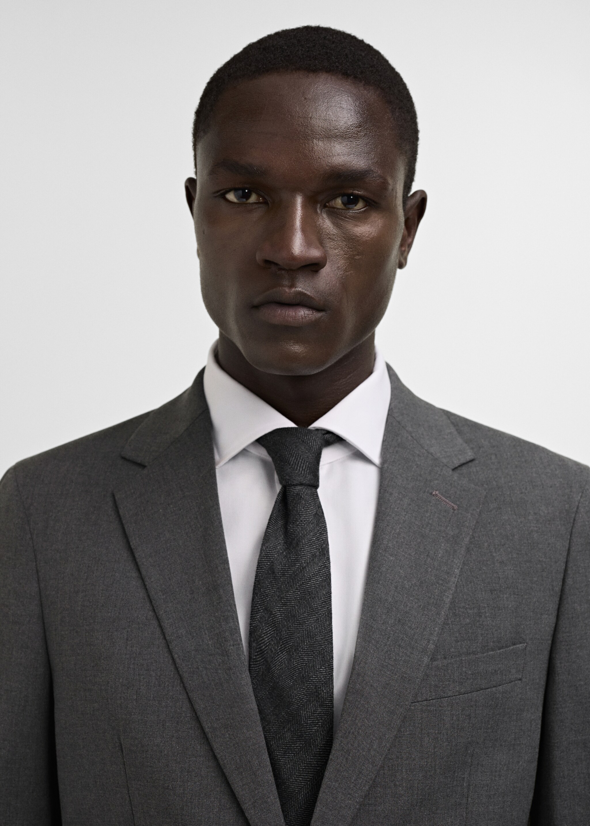 Stretch-fabric slim-fit suit jacket - Details of the article 1, Grey. Ref: 77060568-00.