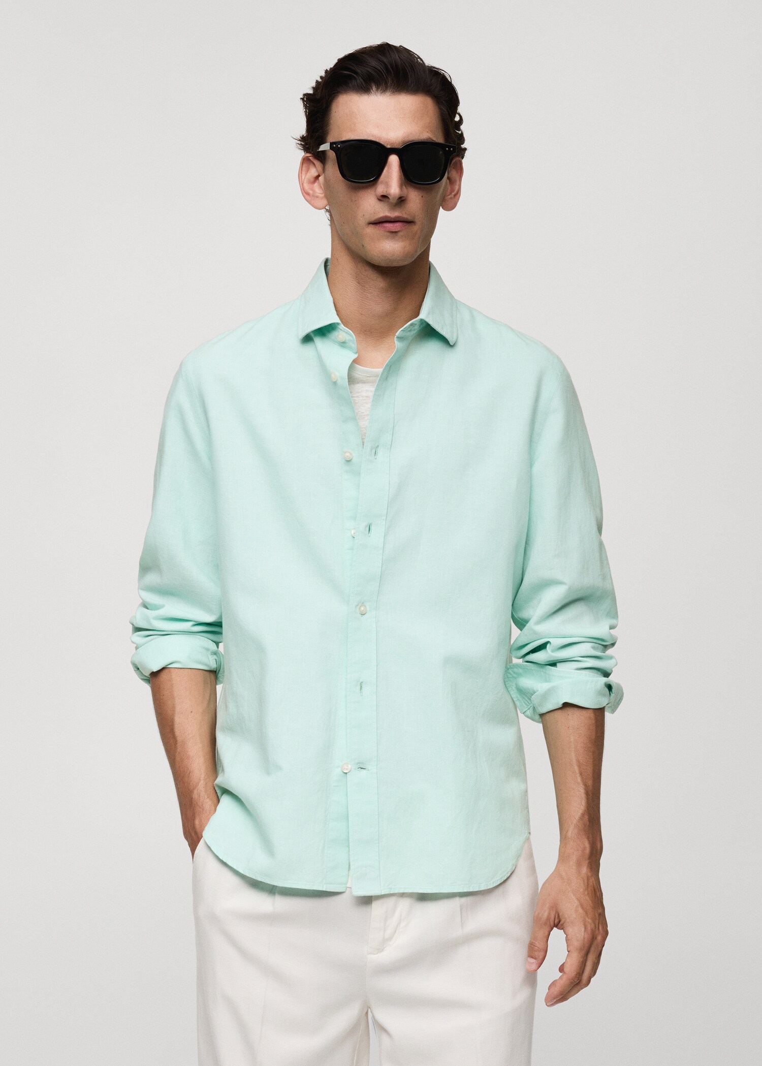 Classic-fit linen-blend shirt - Medium plane