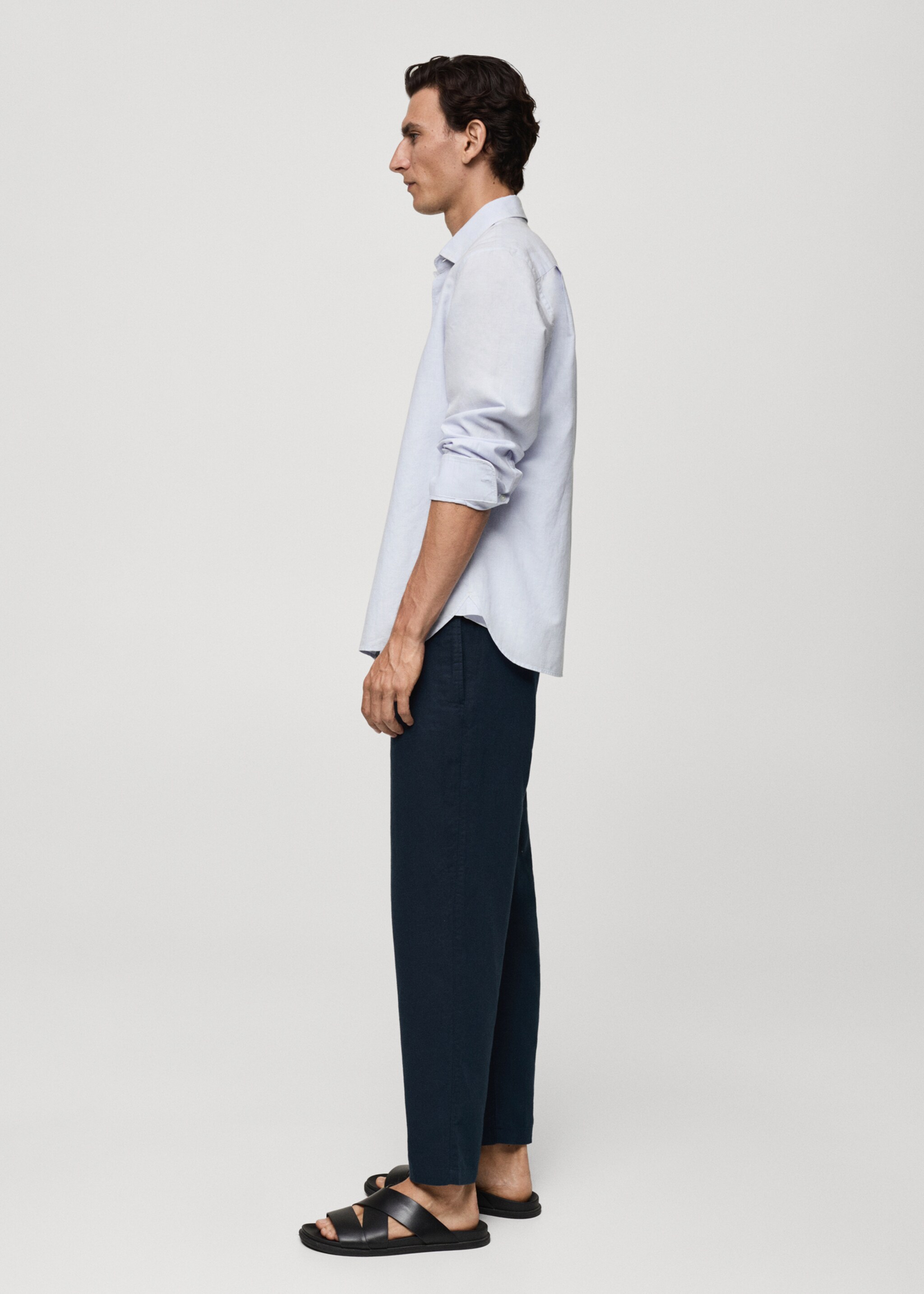 Classic-fit linen-blend shirt - Details of the article 2, Sky Blue. Ref: 77060583-00.