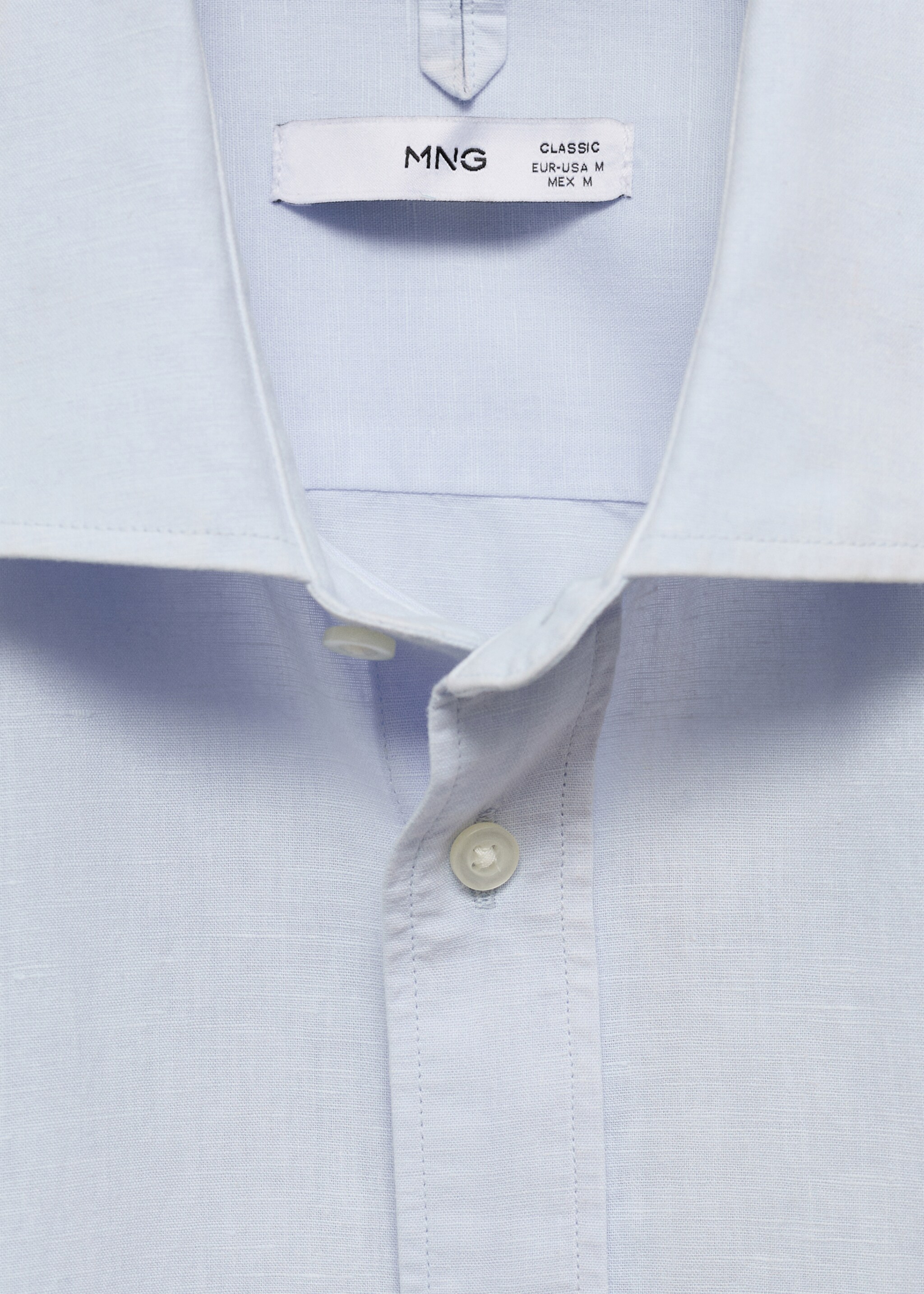 Classic-fit linen-blend shirt - Details of the article 8, Sky Blue. Ref: 77060583-00.