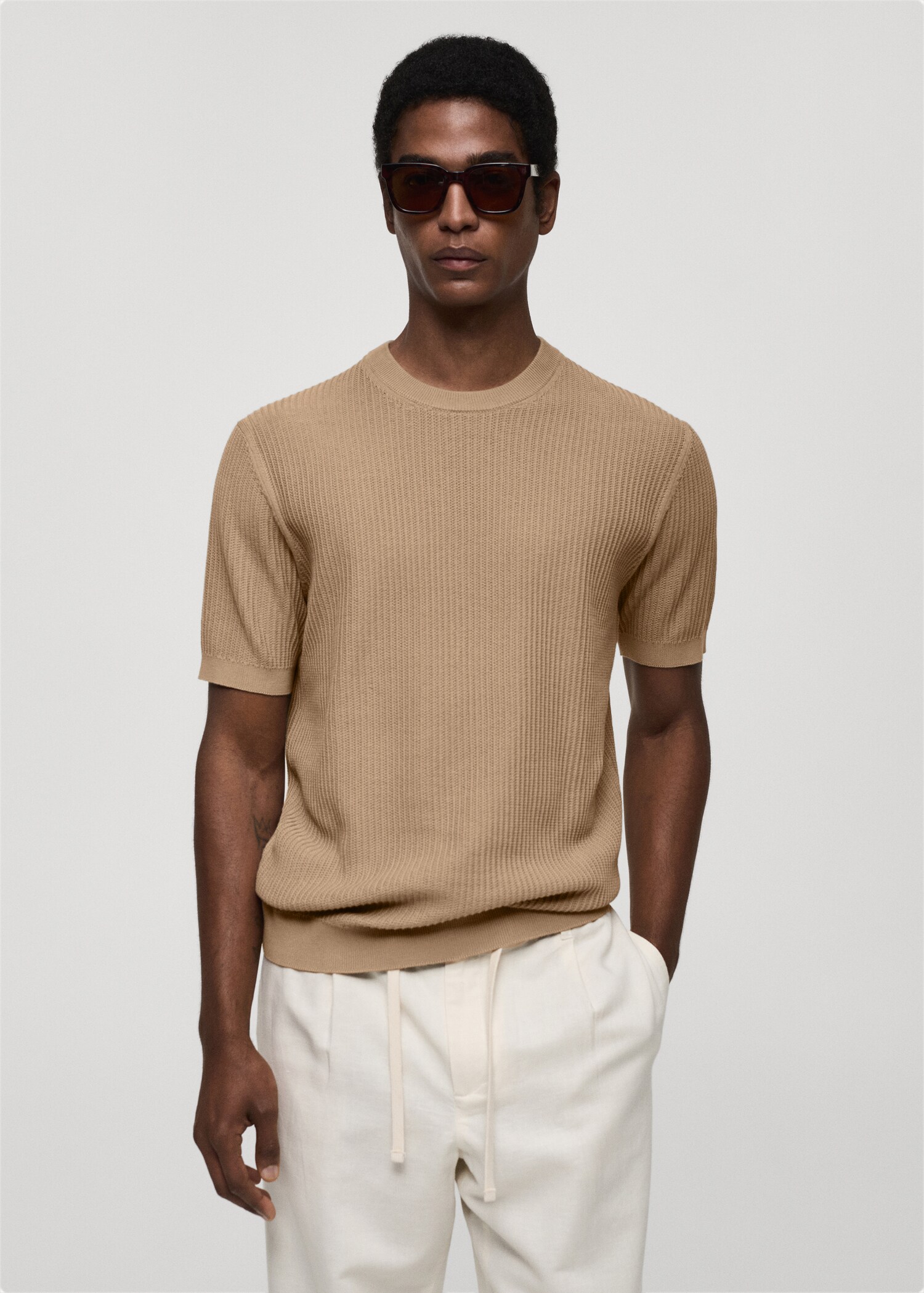 T-shirt maille côtelée - Plan moyen