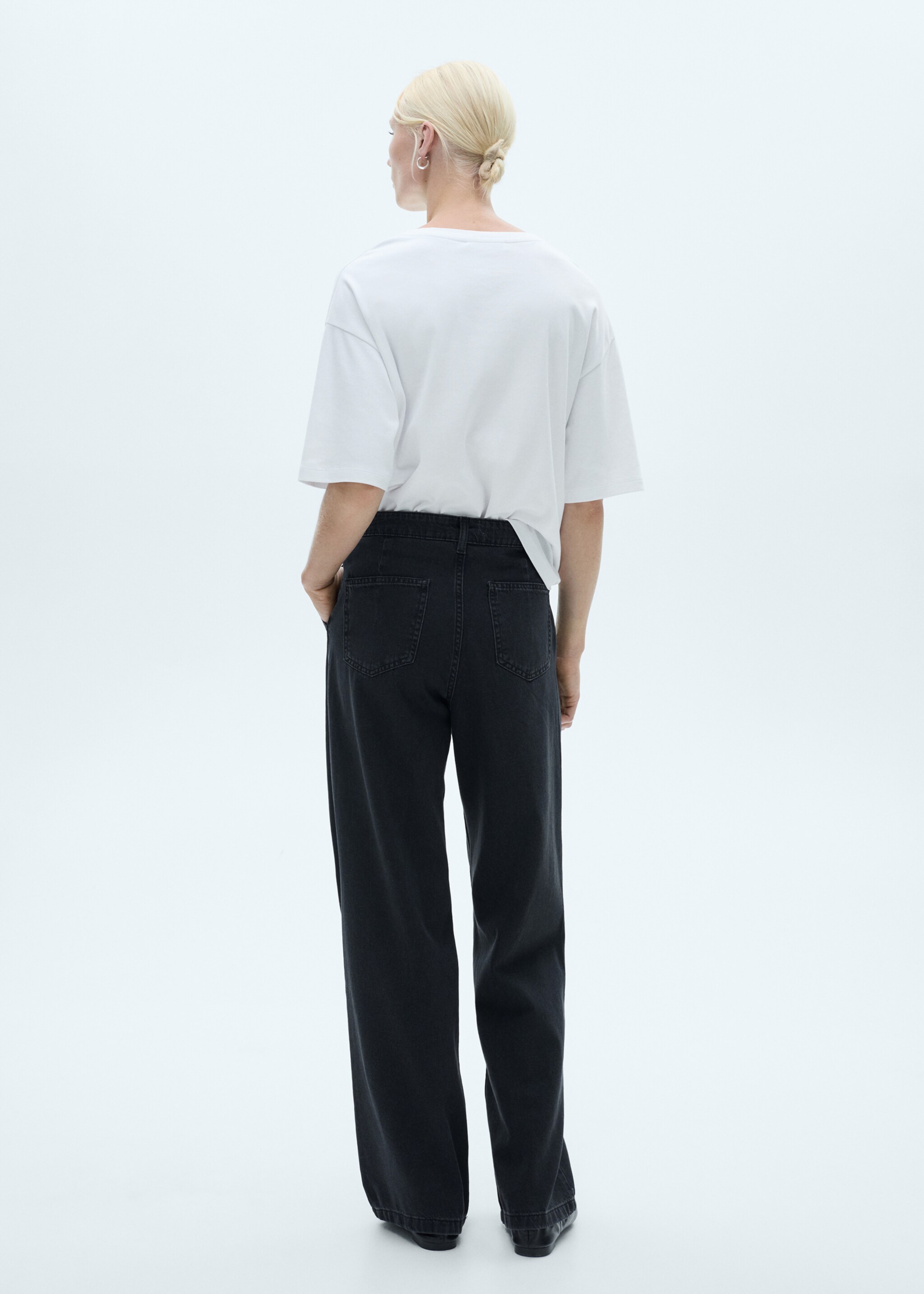 Straight pleated jeans - Reverse of the article, Black denim. Ref: 77060591-00.