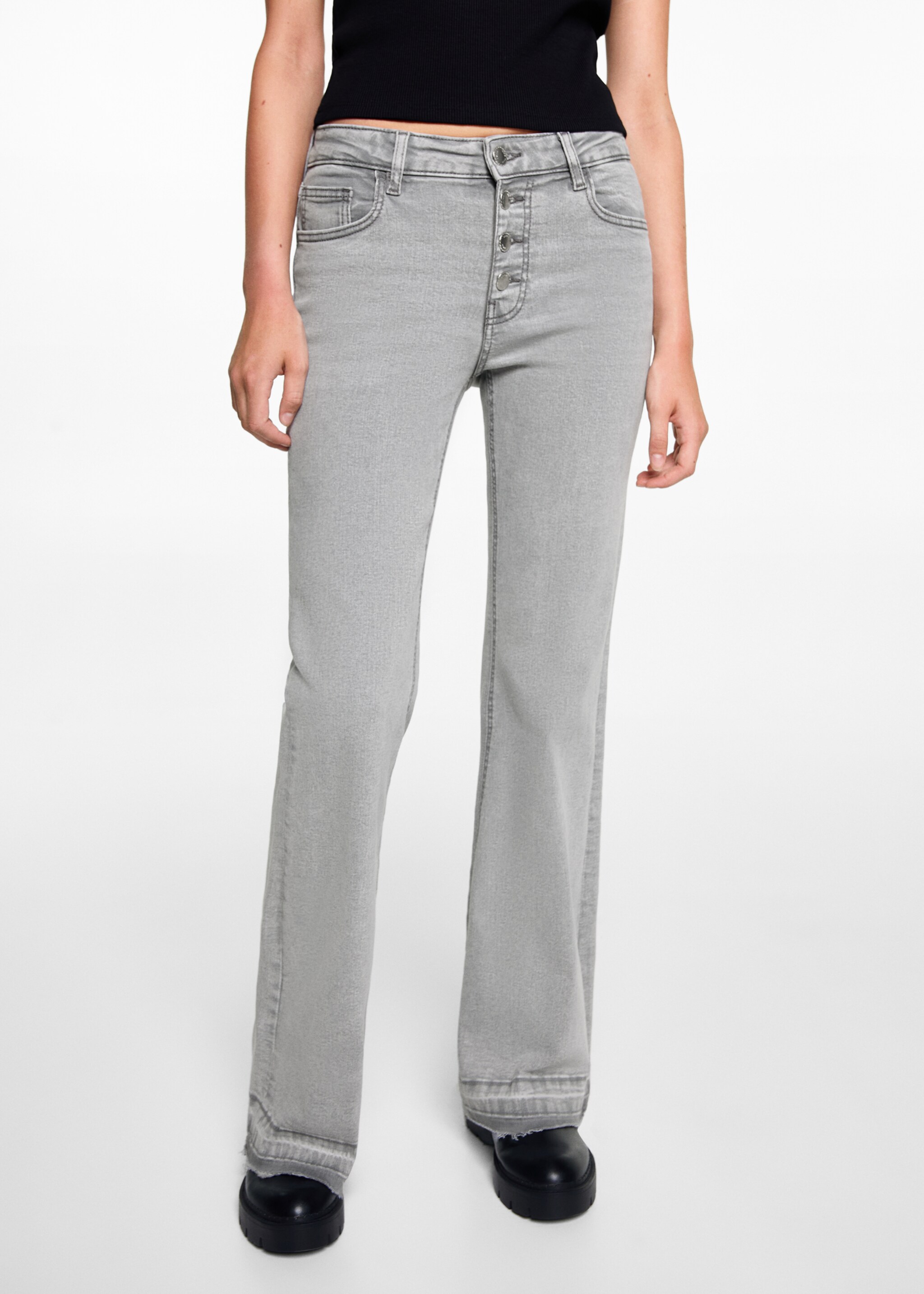 Flared Jeans mit Knöpfen - Mittlere Ansicht, Denim Grau. Ref: 77060605-00.