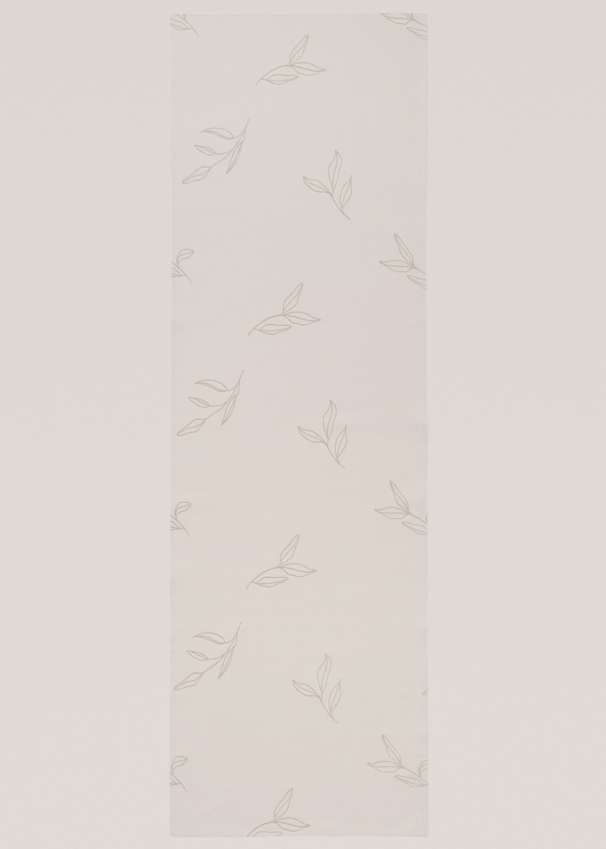 Tischläufer aus Baumwolle mit gesticktem Blattmotiv - Artikel ohne Model, Sandfarben. Ref: 77060606-00.