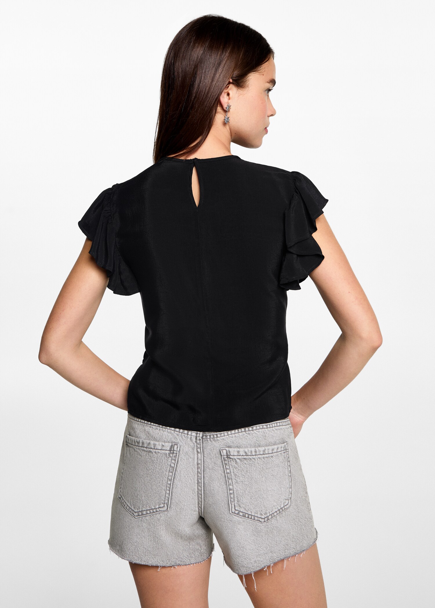 Frilled-sleeve ruched blouse - Reverse of the article