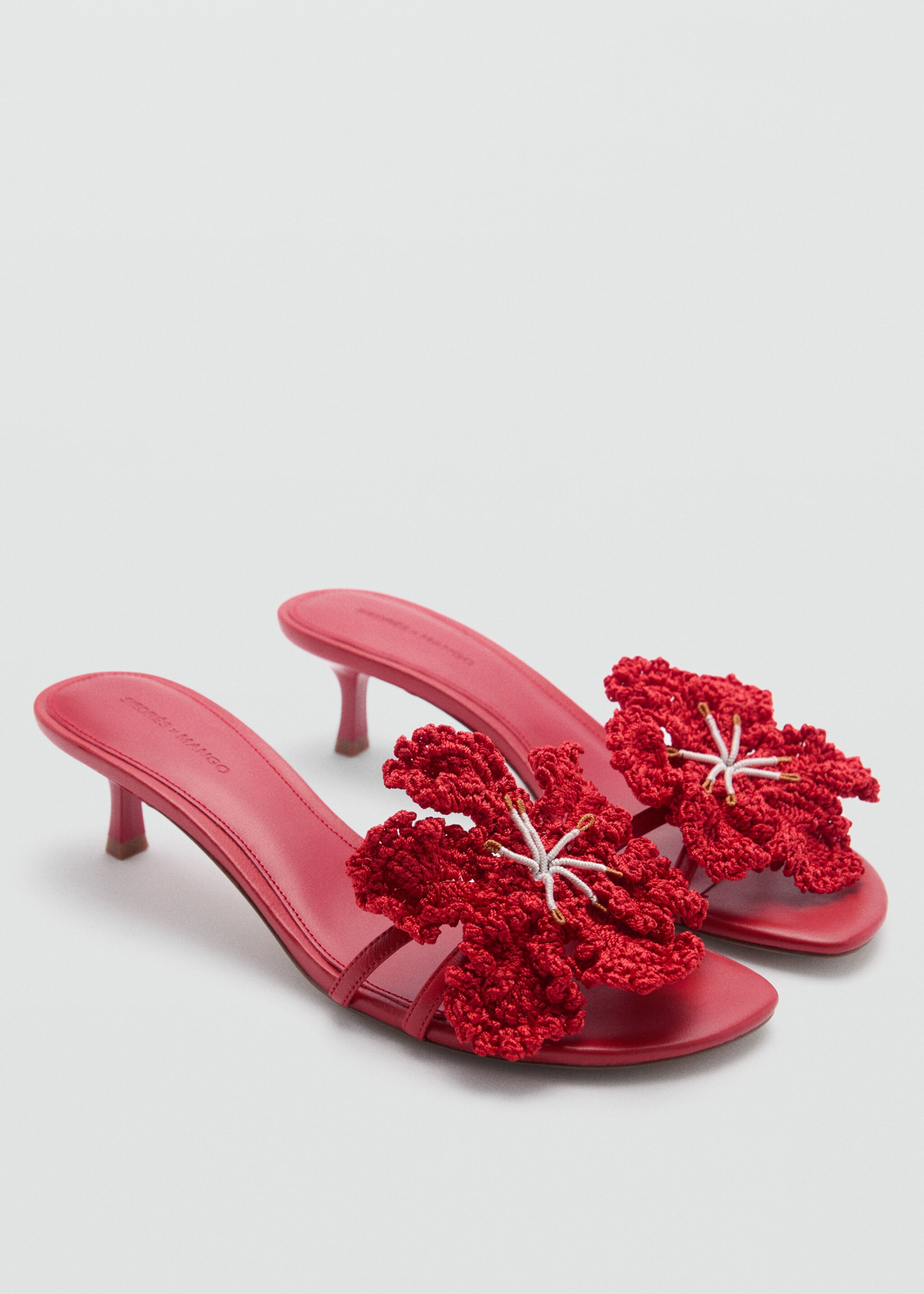 Leather sandals with flower heel - Medium plane