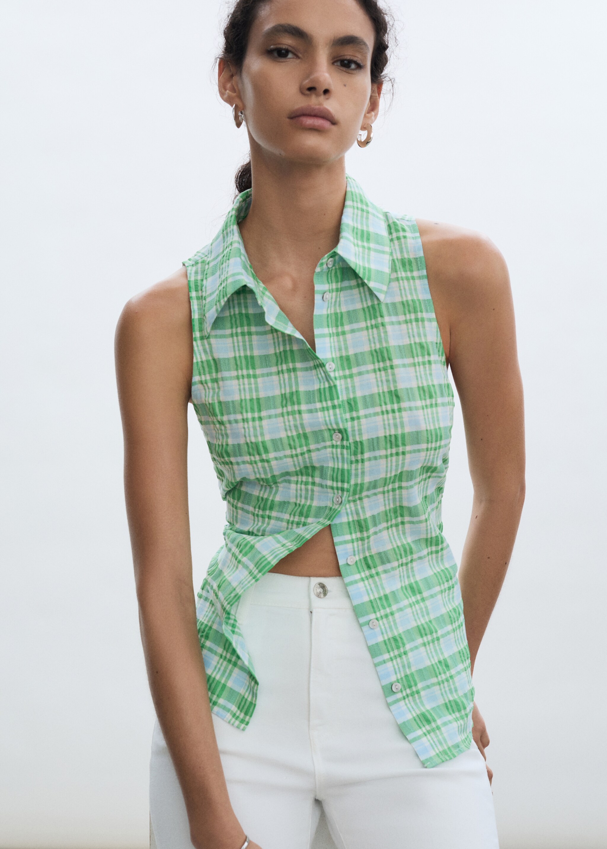 Check sleeveless shirt - Medium plane
