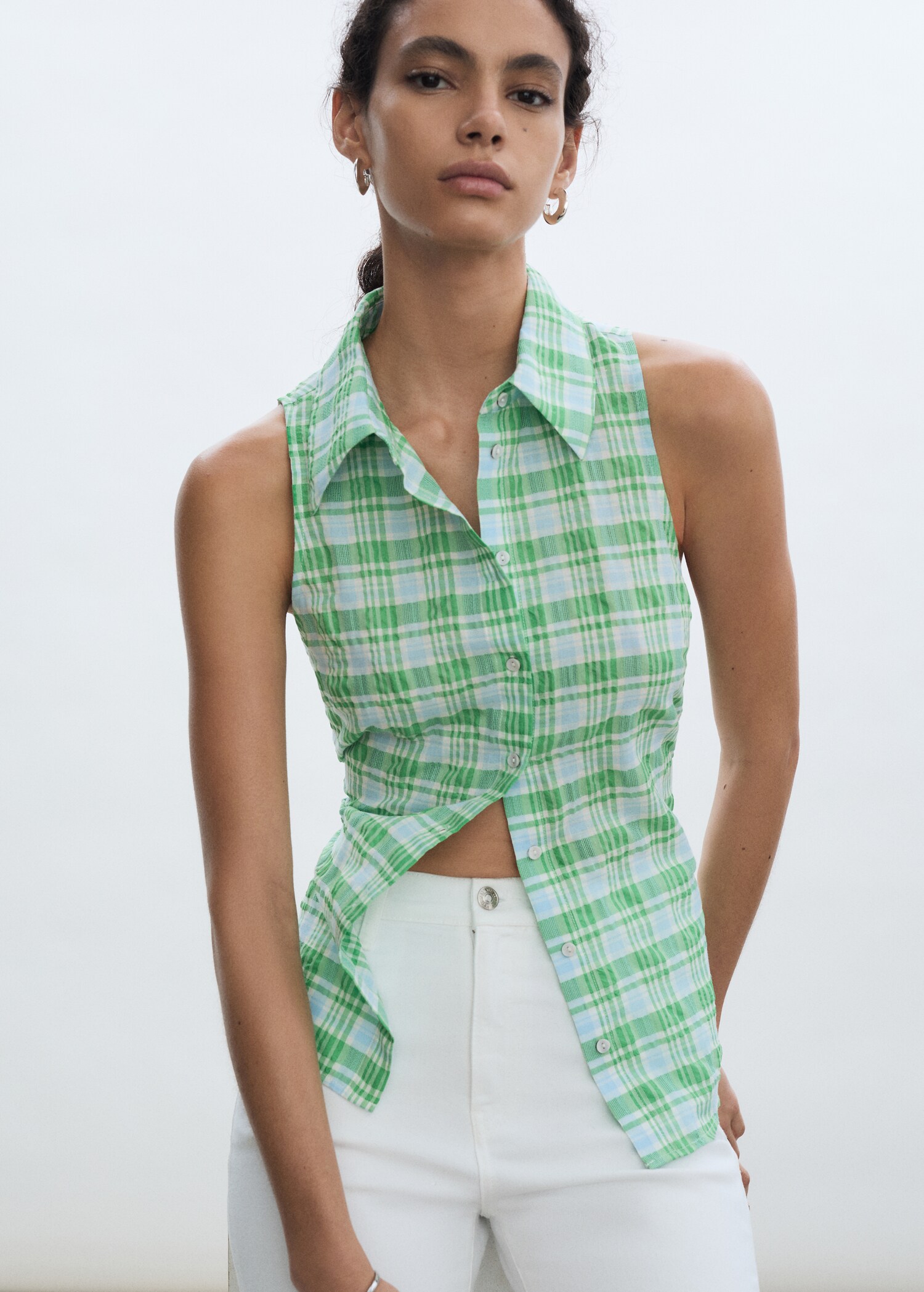 Check sleeveless shirt - Medium plane